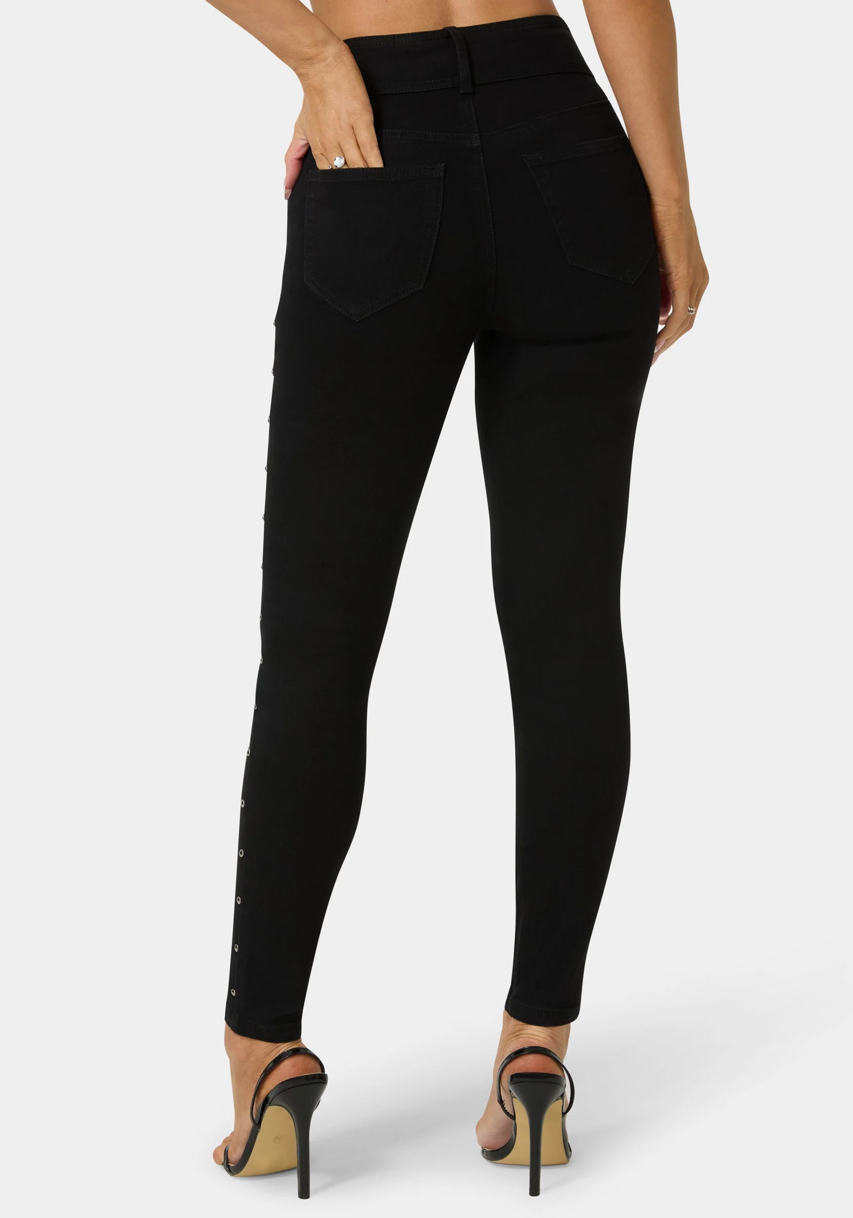 Natural Waist Studded Skinny Leg Jeans - Image 4