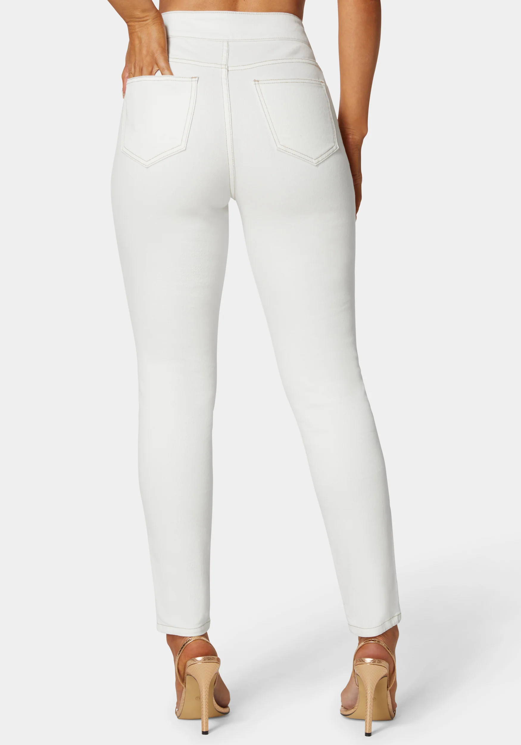 Natural Waist Tab Detail Skinny Jeans - Image 4
