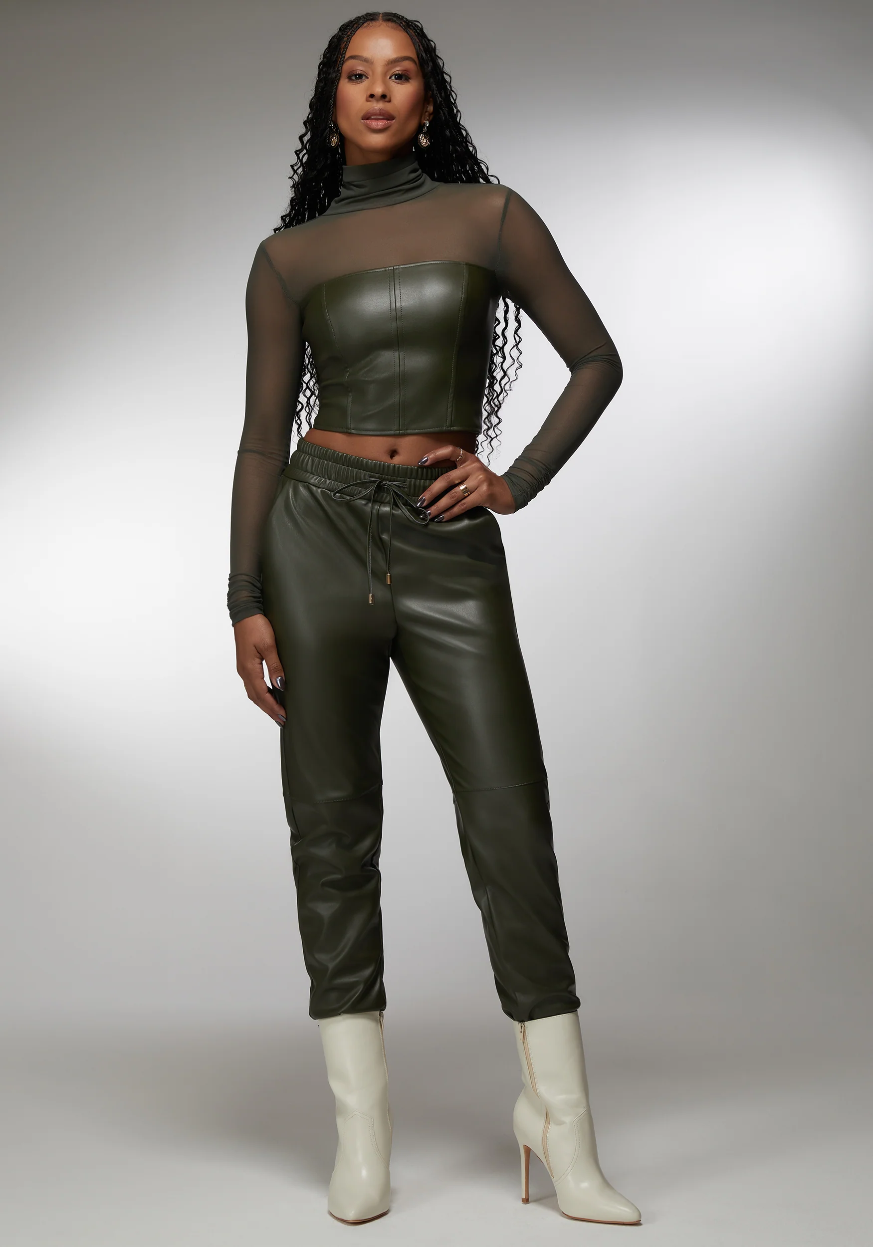 Natural Waist Vegan Leather Jogger - Image 2