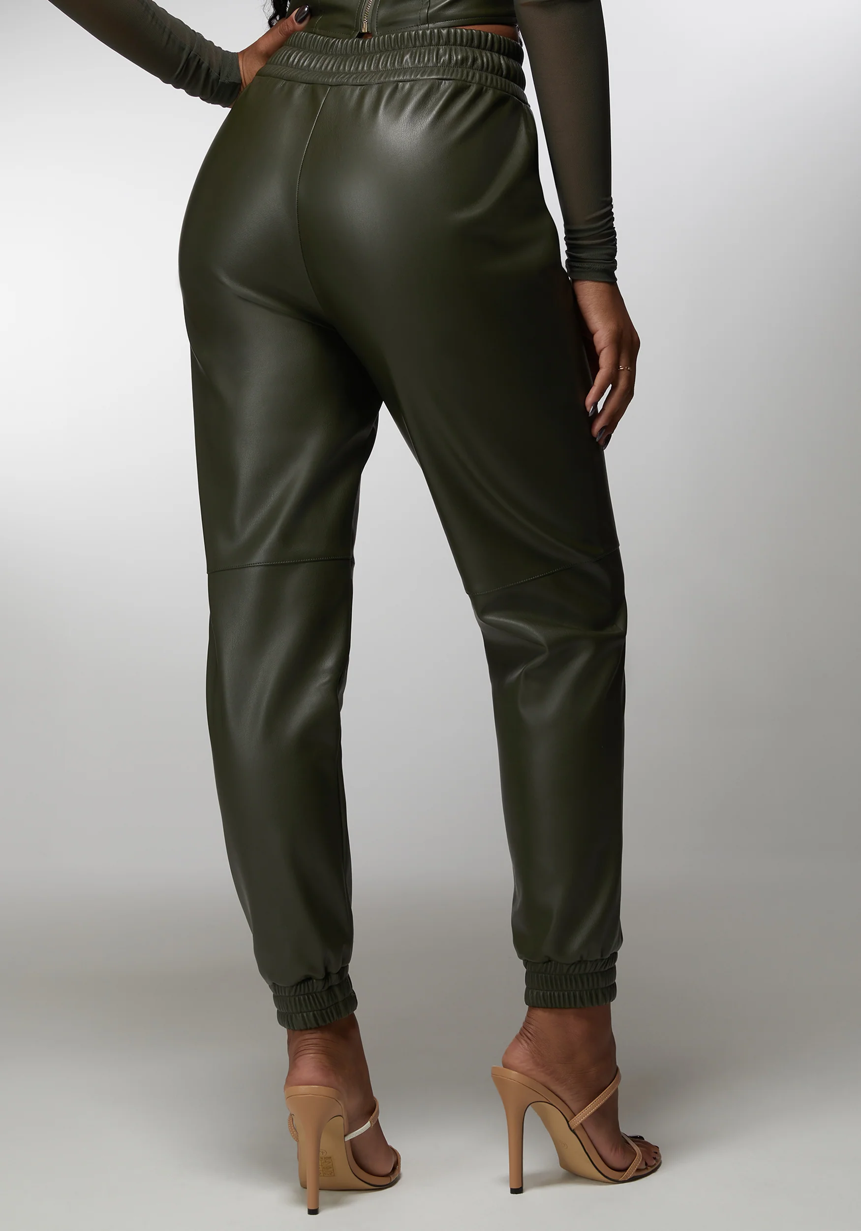 Natural Waist Vegan Leather Jogger - Image 3