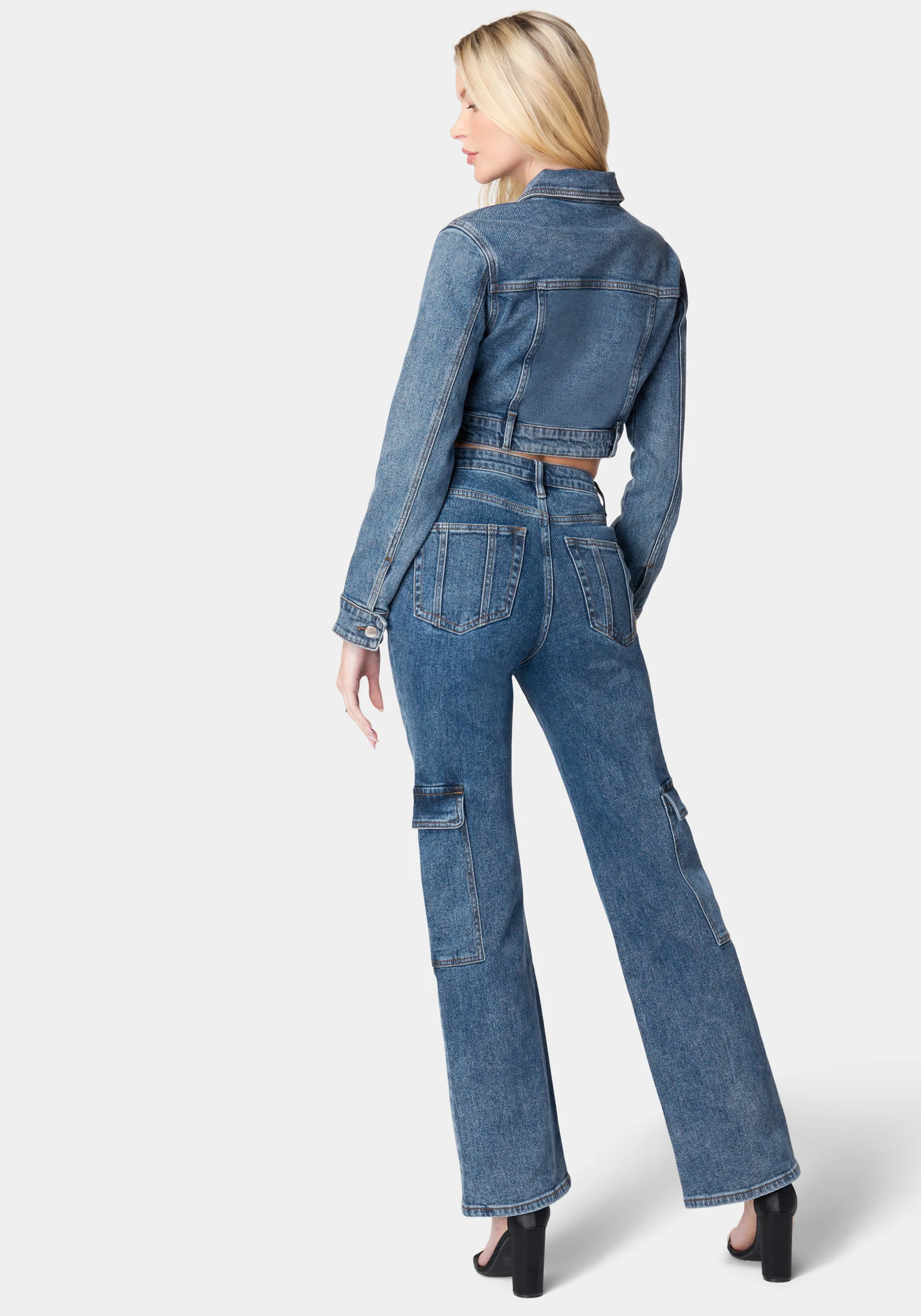 Natural Waist Wide Leg Cargo Denim Jeans - Image 2