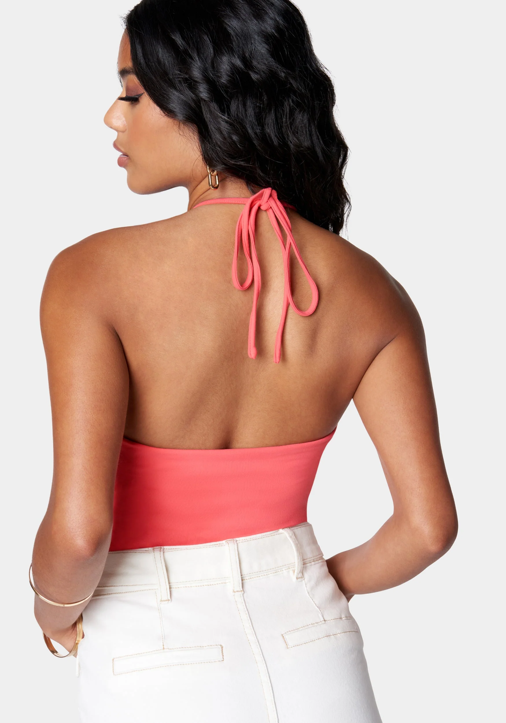 Neck Tie Plunging Ring Detail Tube Top - Image 3