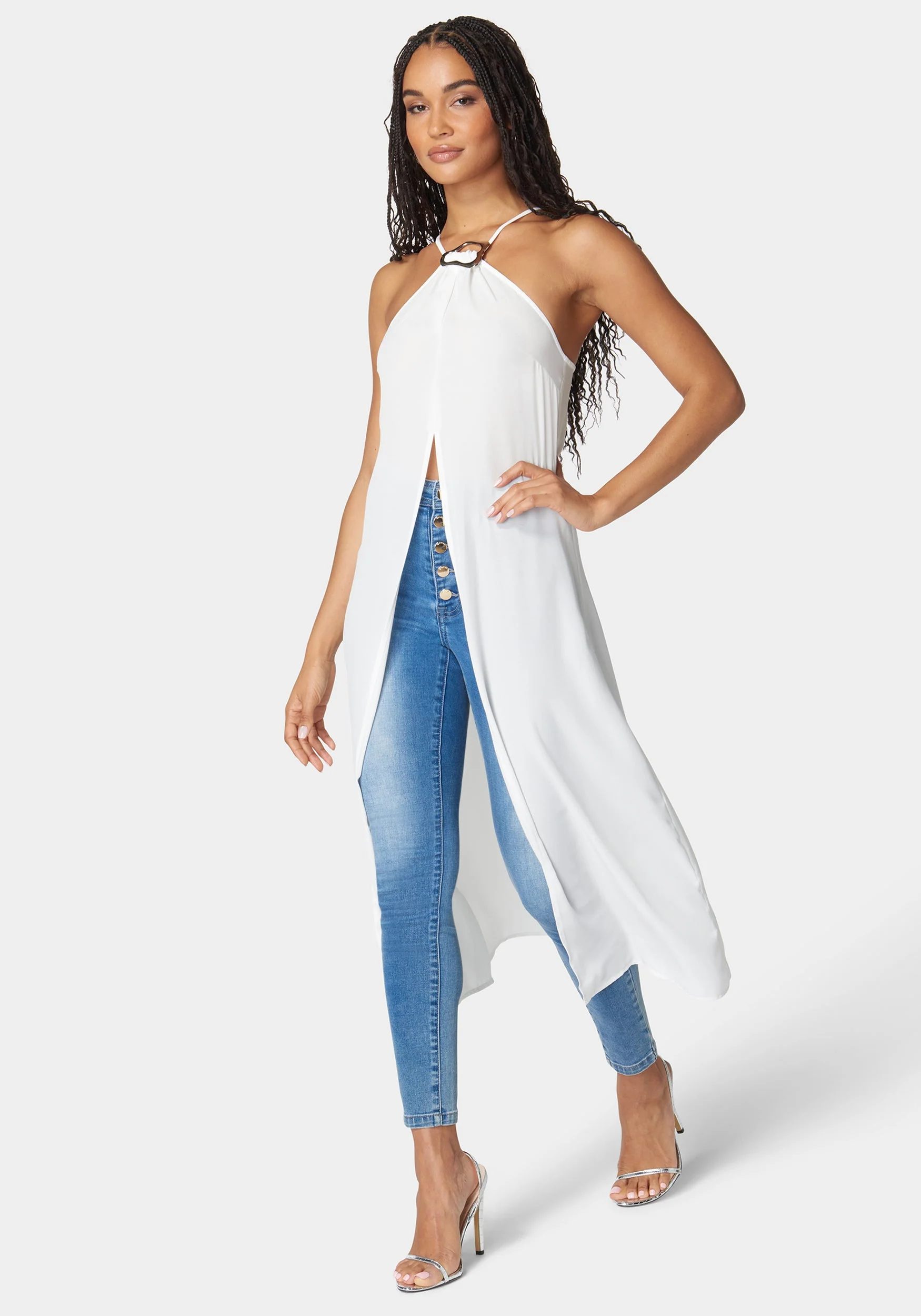 Neck Trim Slit Front Halter Top - Image 2