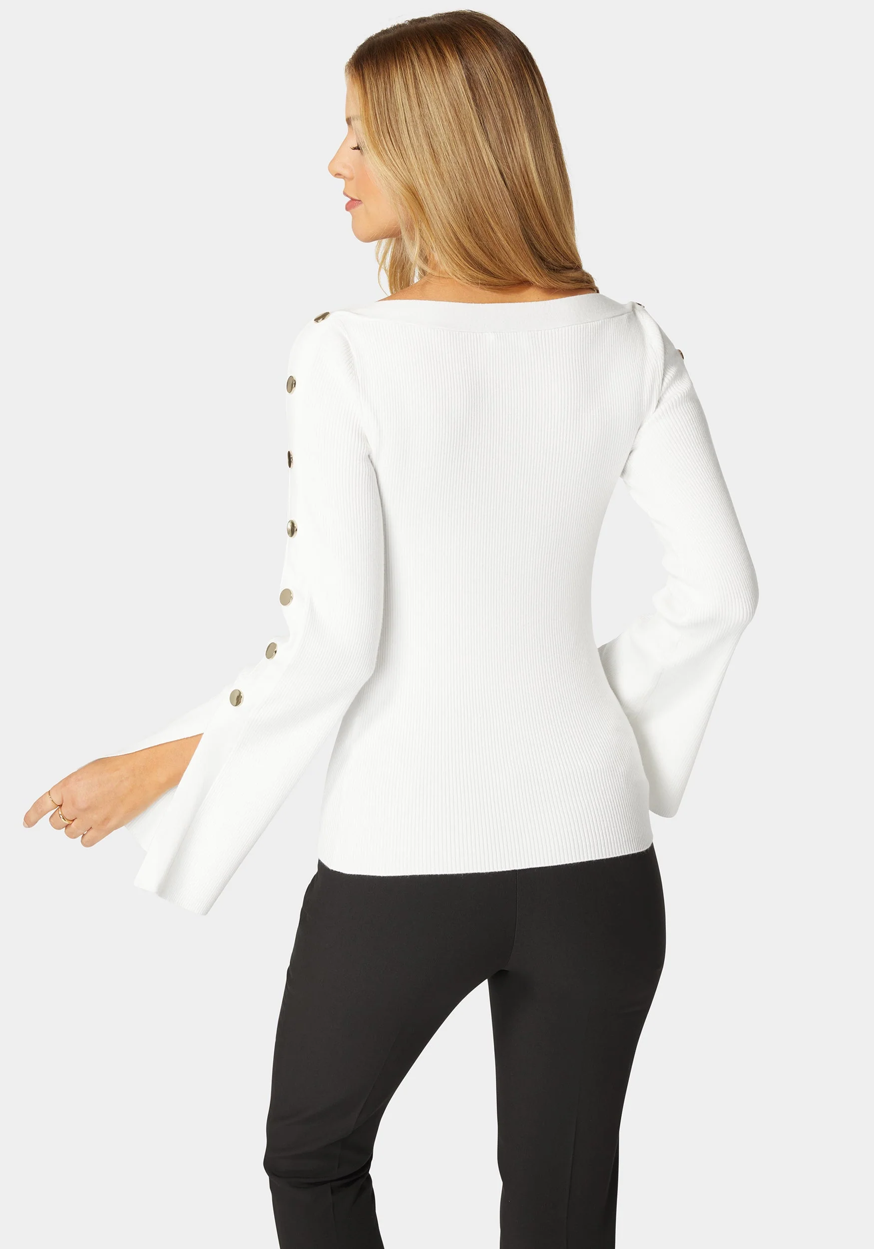 Off Shoulder Bateau Snapped Slit Sweater - Image 3