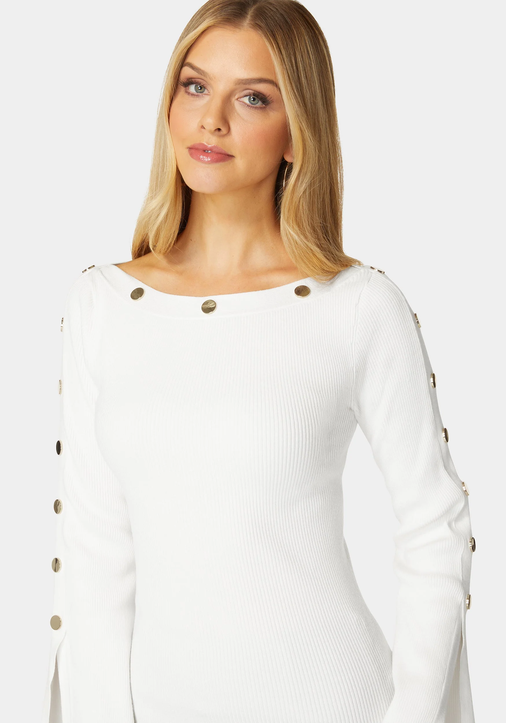 Off Shoulder Bateau Snapped Slit Sweater - Image 4