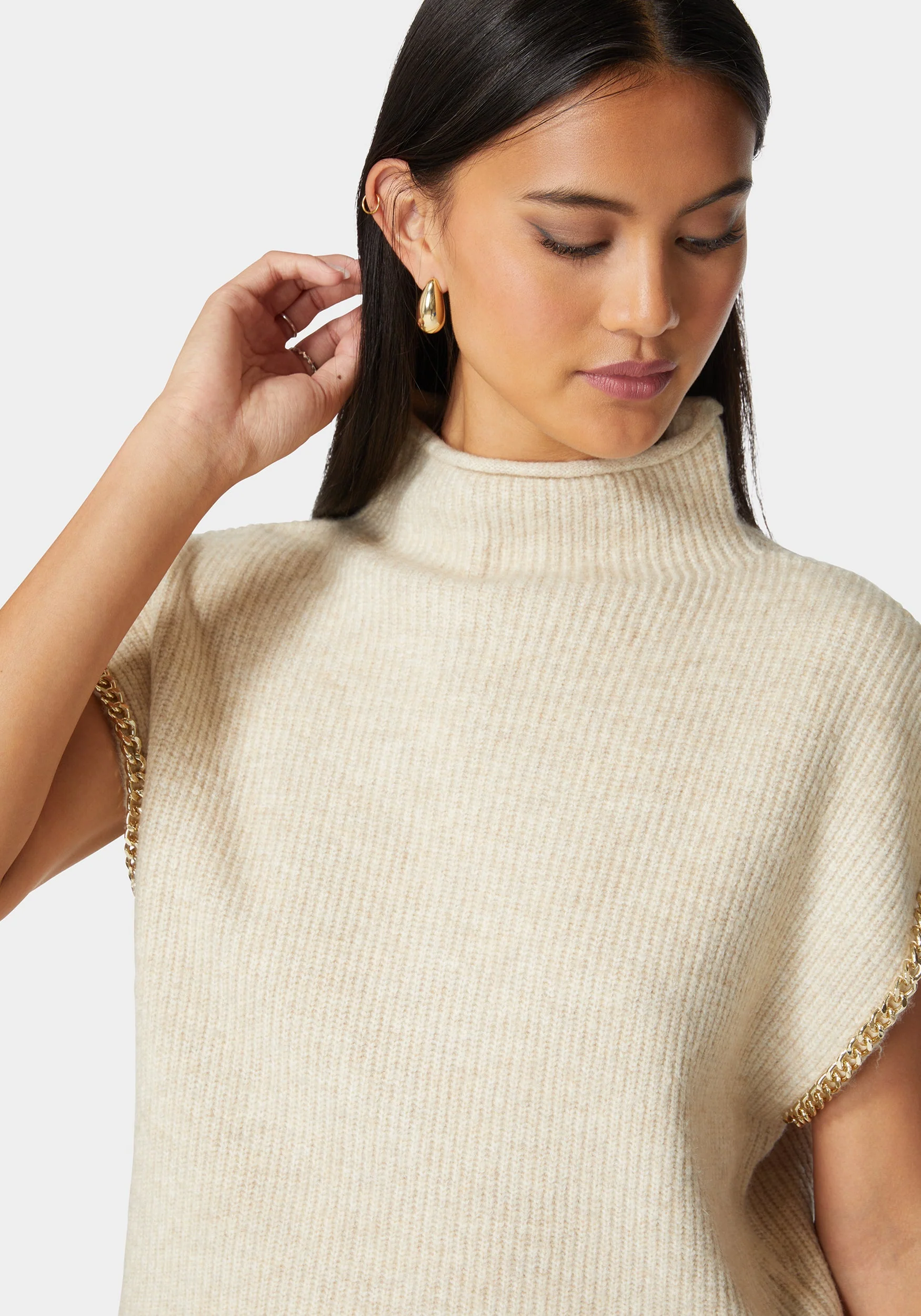 Off Shoulder Chain Detail Sweater - Image 4