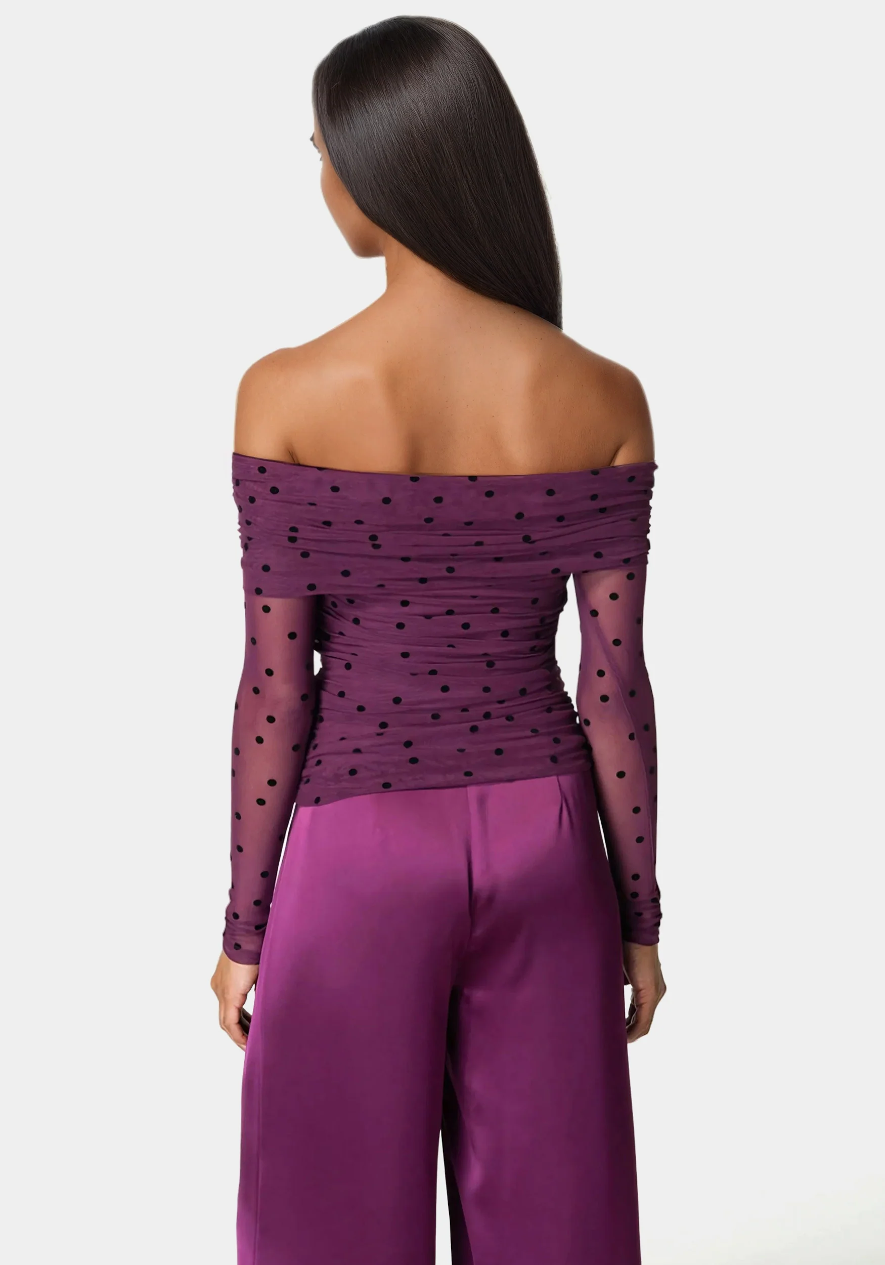 Off Shoulder Flocked Mesh Top - Image 4