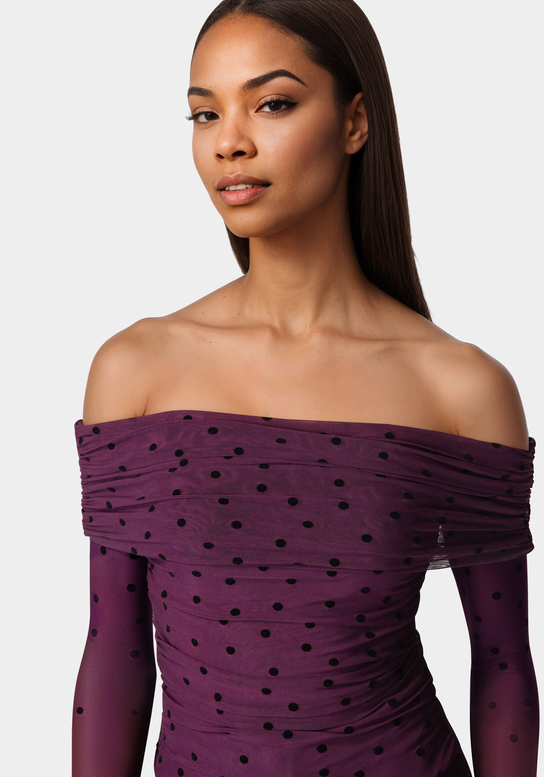 Off Shoulder Flocked Mesh Top - Image 5