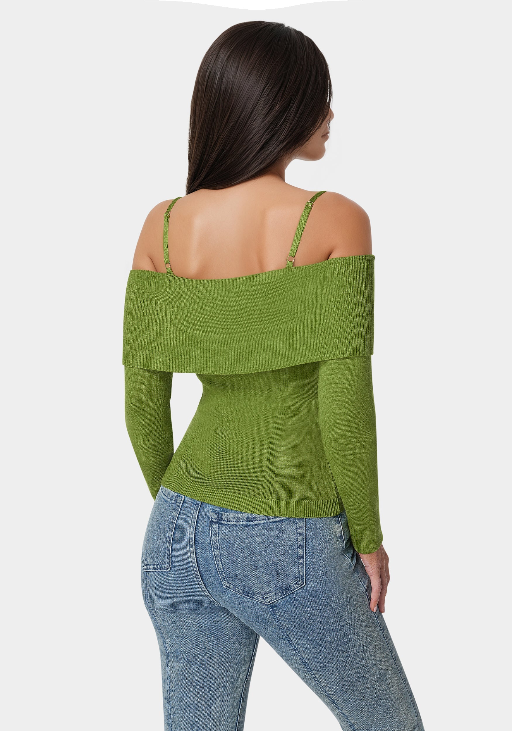 Off Shoulder Fold Over Chain Detail Sweater - Image 3