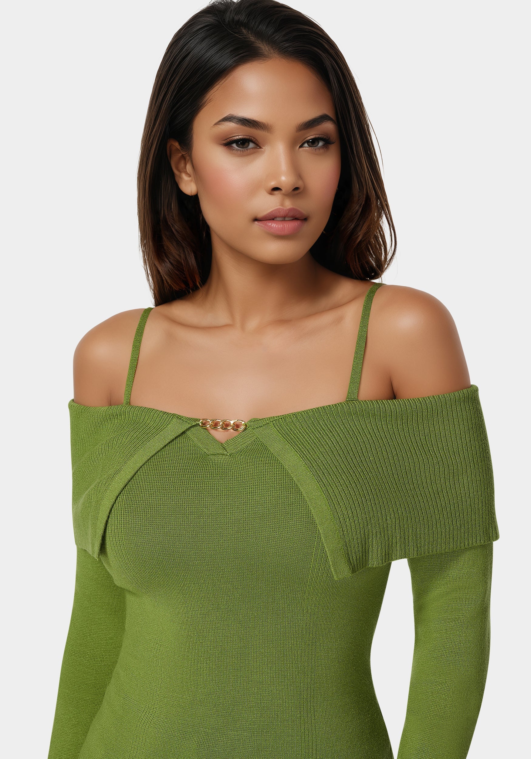 Off Shoulder Fold Over Chain Detail Sweater - Image 4