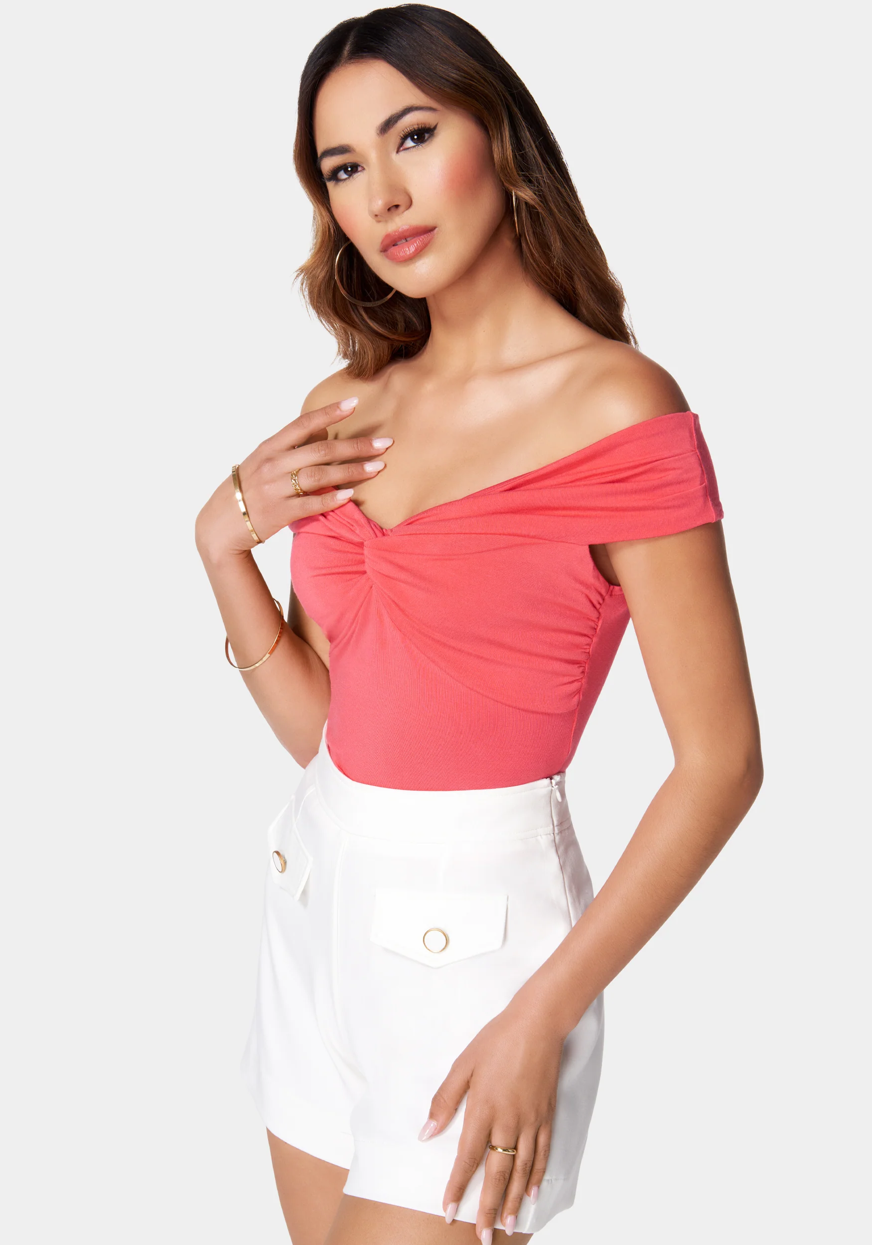 Off Shoulder Front Twist Draped Top - Image 2