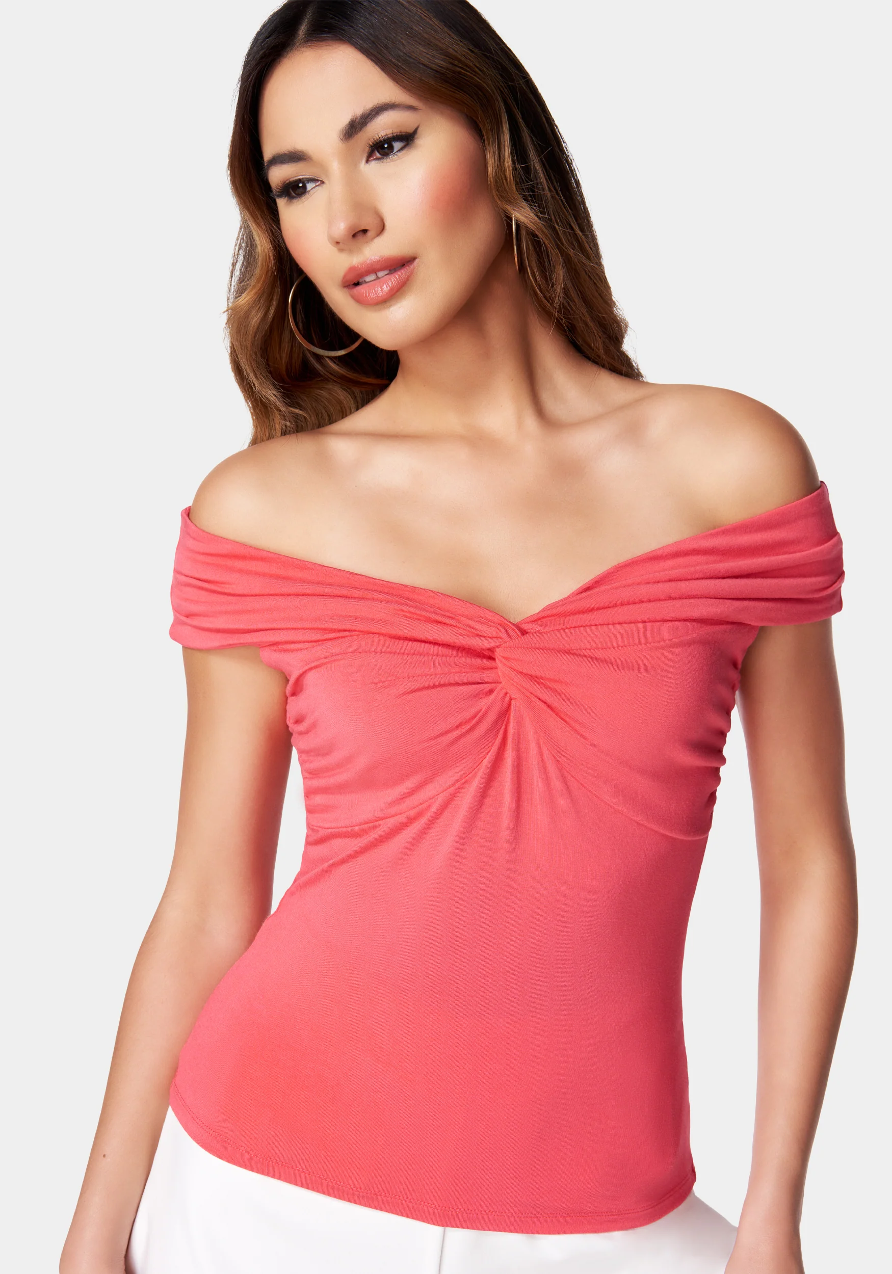 Off Shoulder Front Twist Draped Top - Image 4