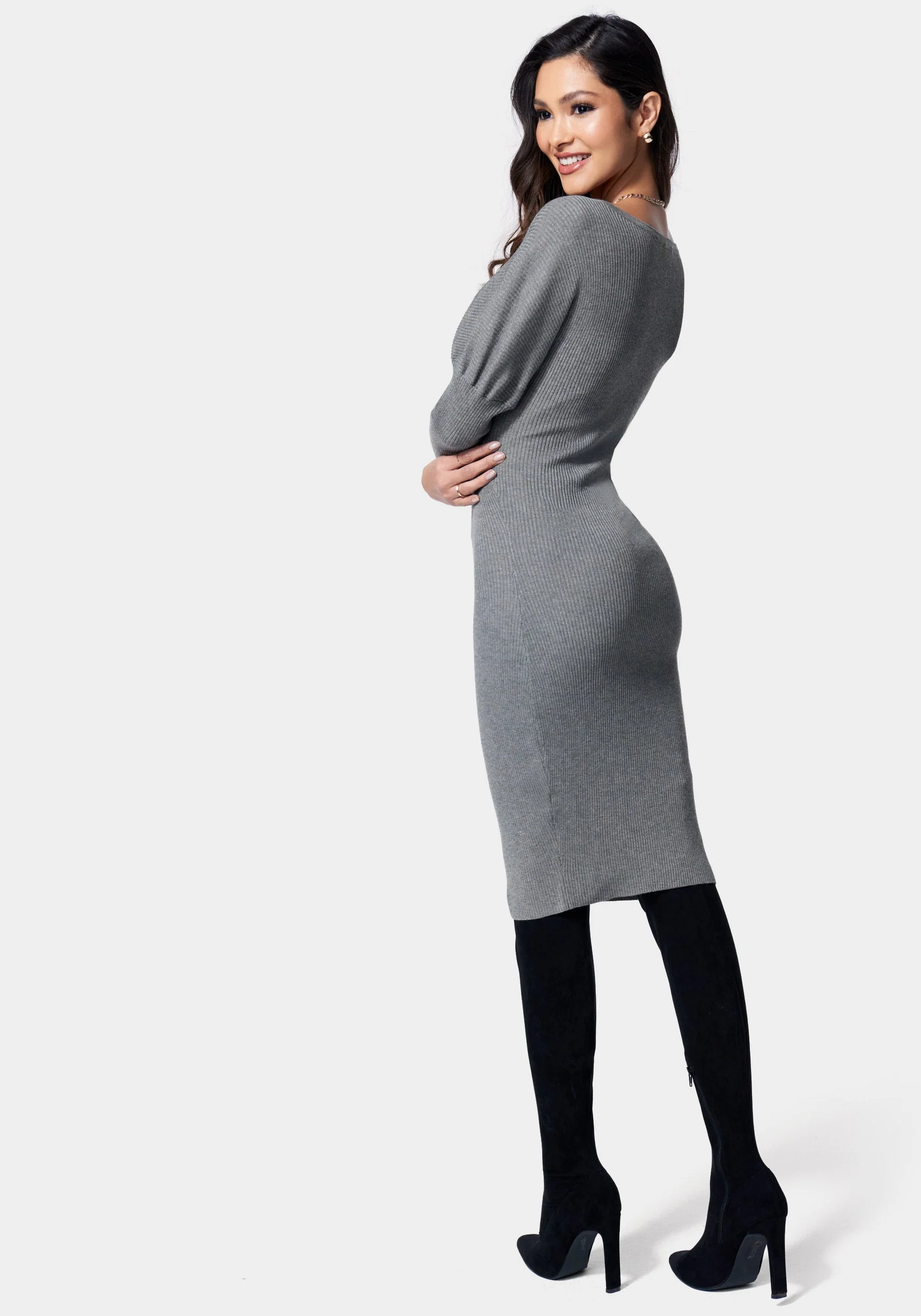Knit Off Shoulder Midi Dress - Image 3