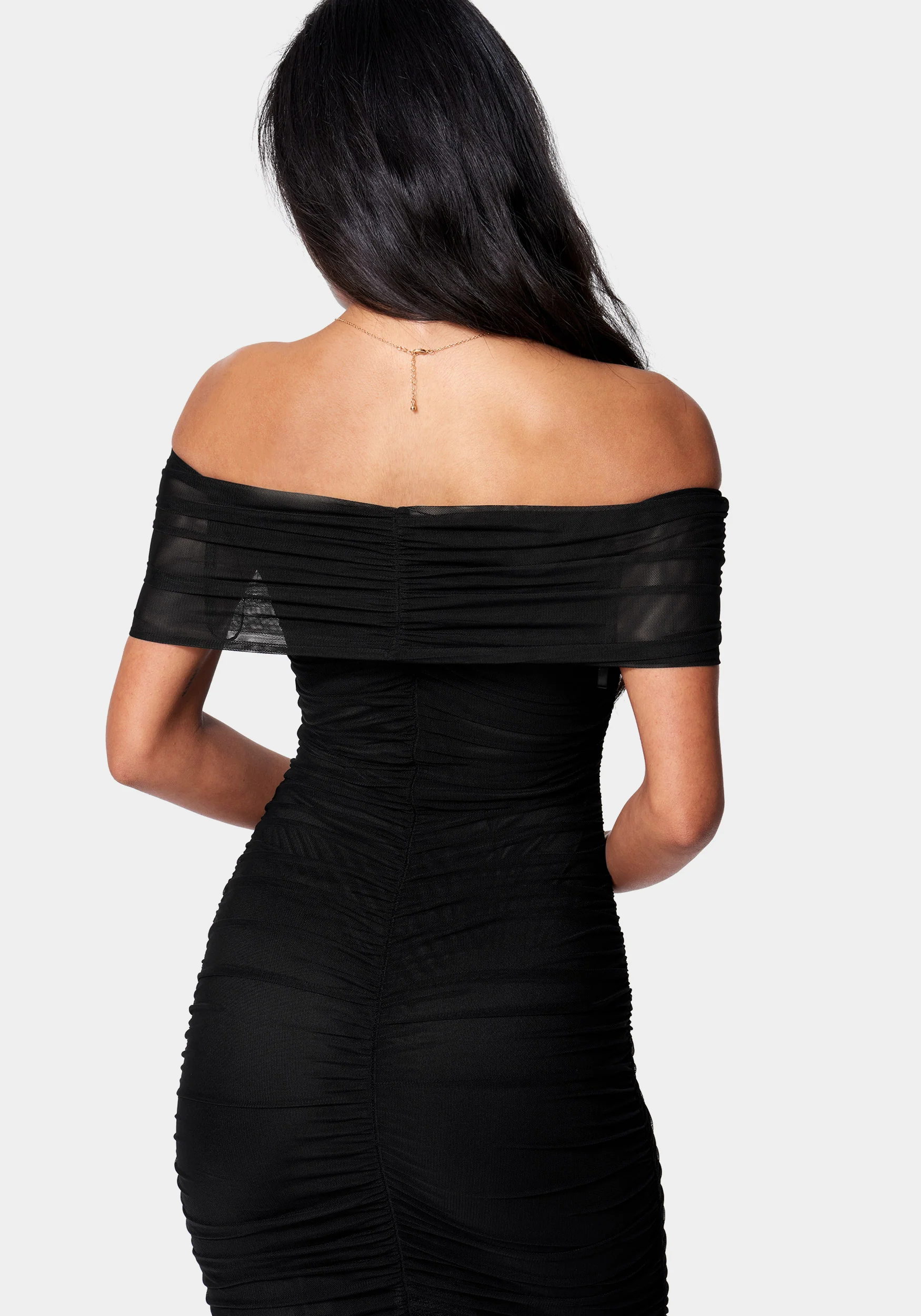 Off Shoulder Mesh Ruched Dress - Image 3