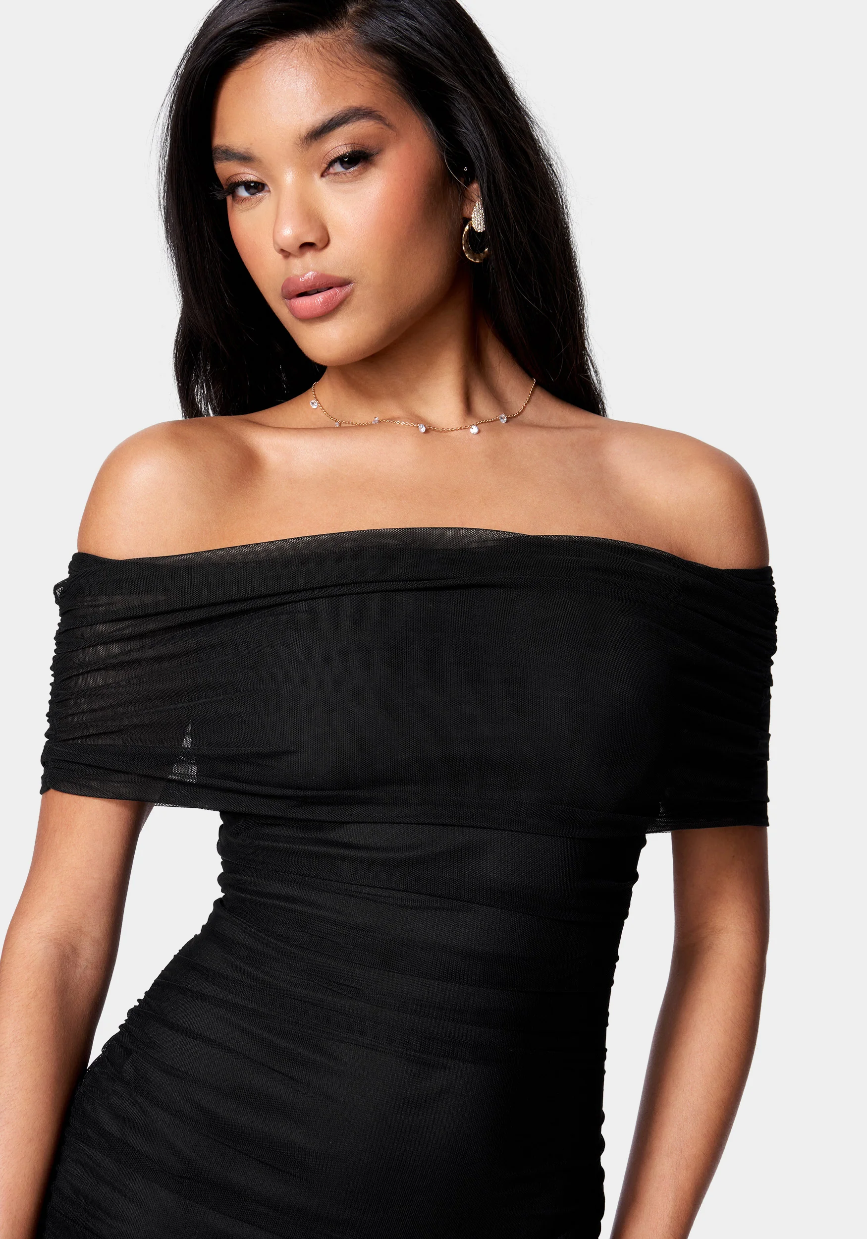 Off Shoulder Mesh Ruched Dress - Image 4