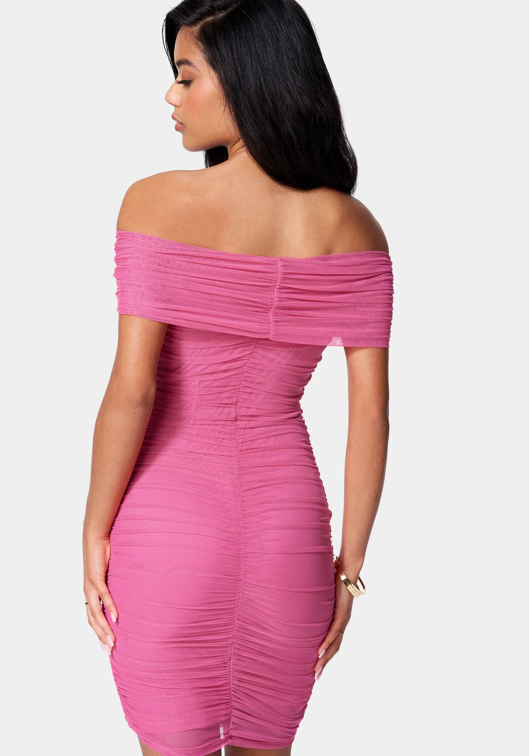 Off Shoulder Mesh Ruched Dress - Image 3