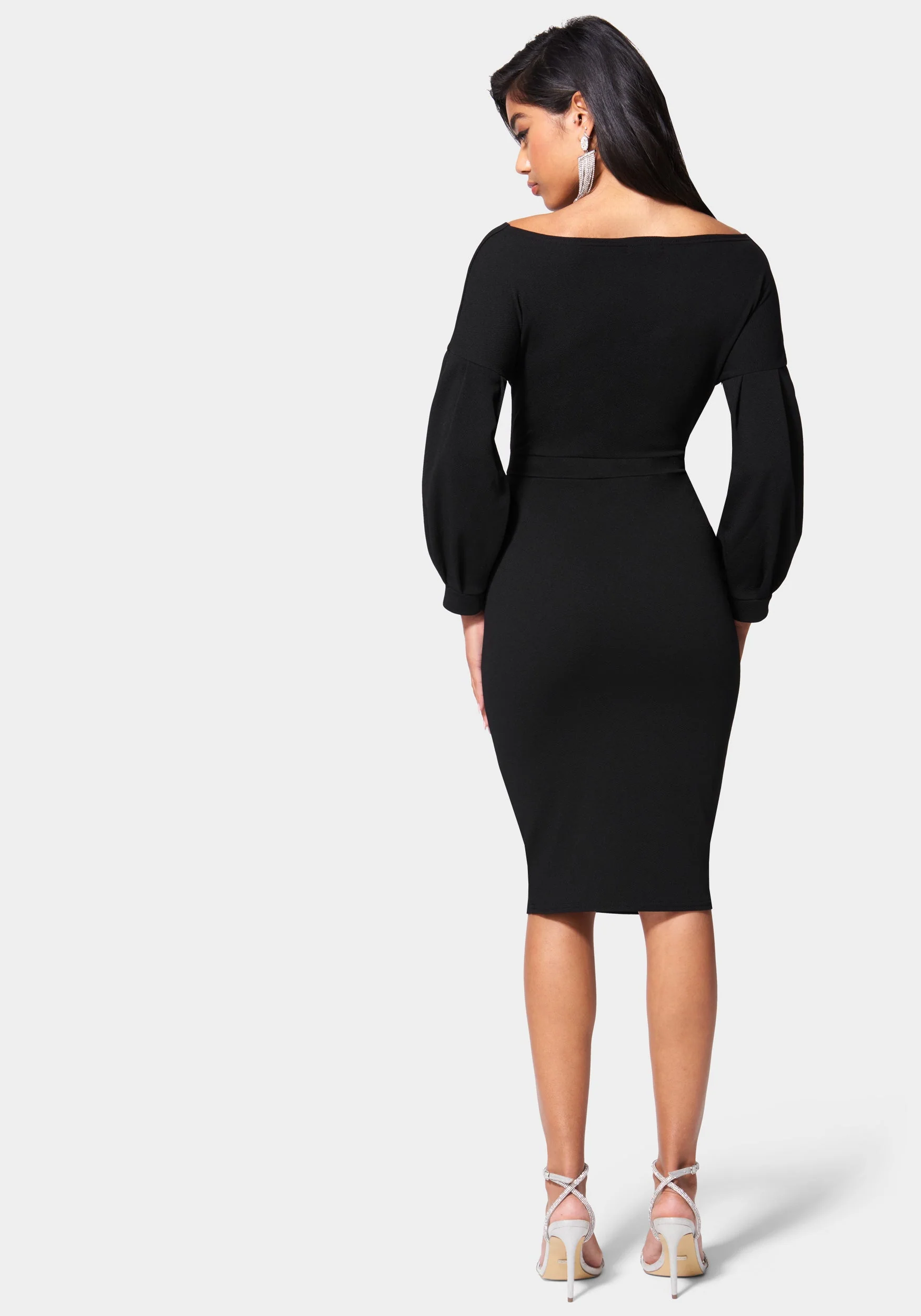 Off Shoulder Puff Sleeve Pencil Dress - Image 3