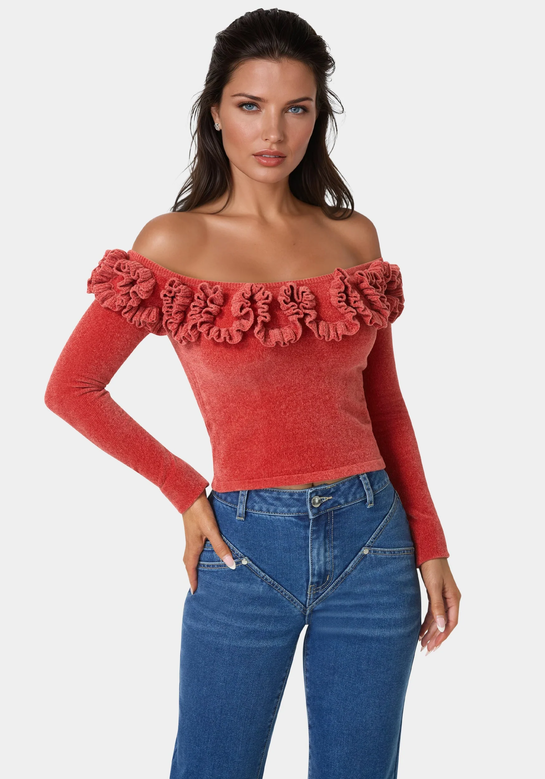 Off Shoulder Ruffle Detail Sweater