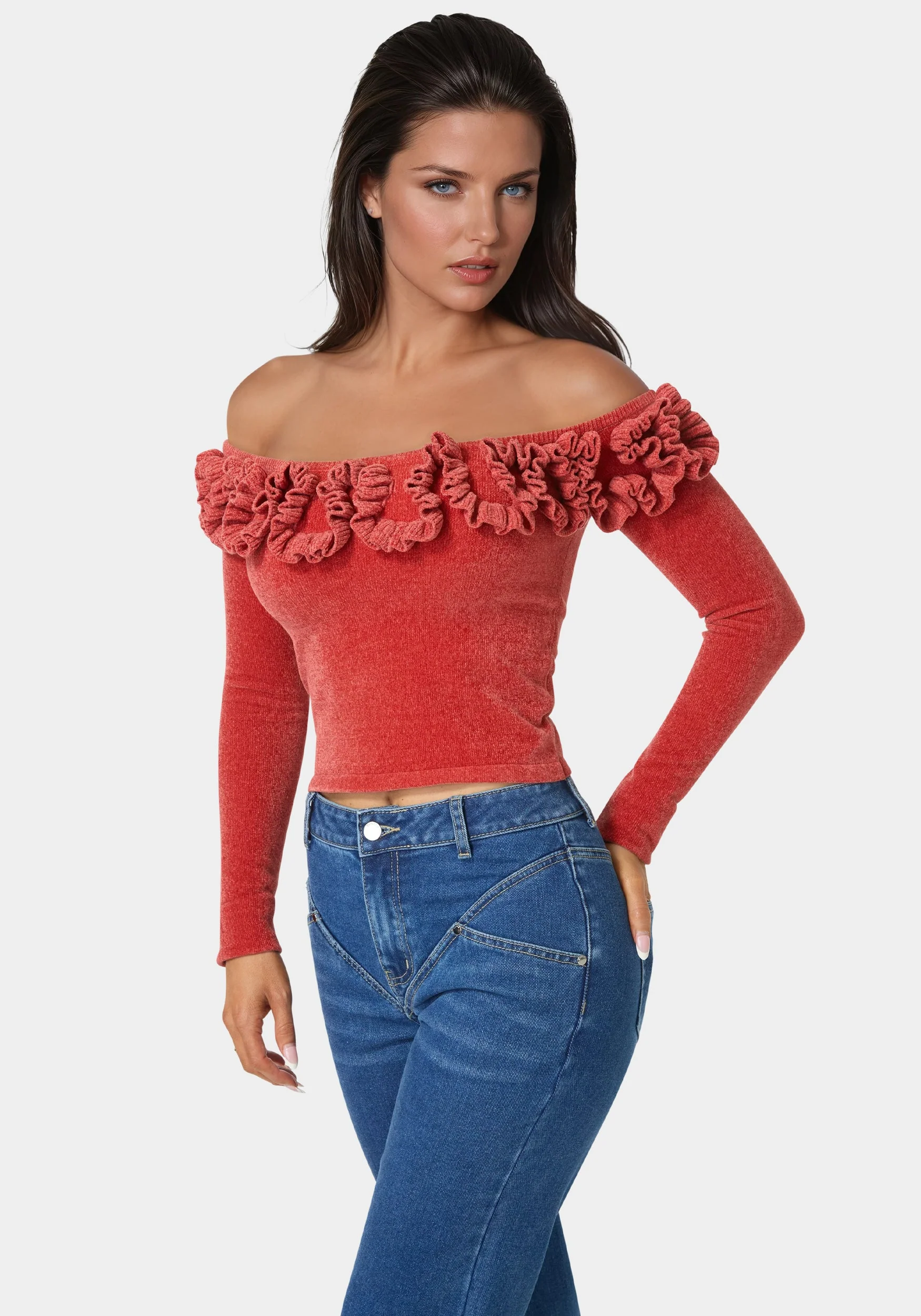 Off Shoulder Ruffle Detail Sweater - Image 2