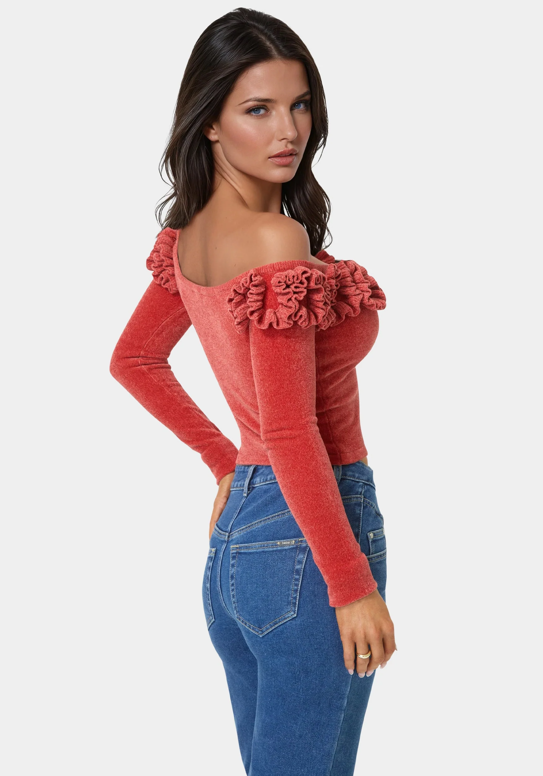 Off Shoulder Ruffle Detail Sweater - Image 3
