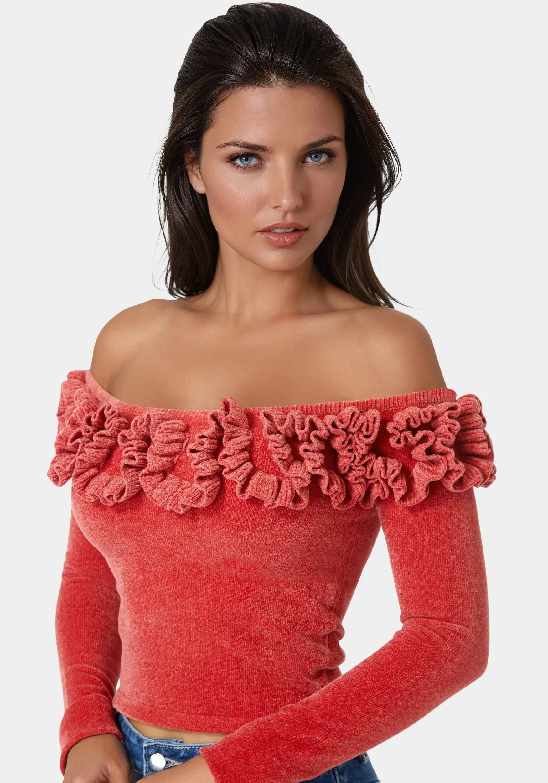 Off Shoulder Ruffle Detail Sweater - Image 4