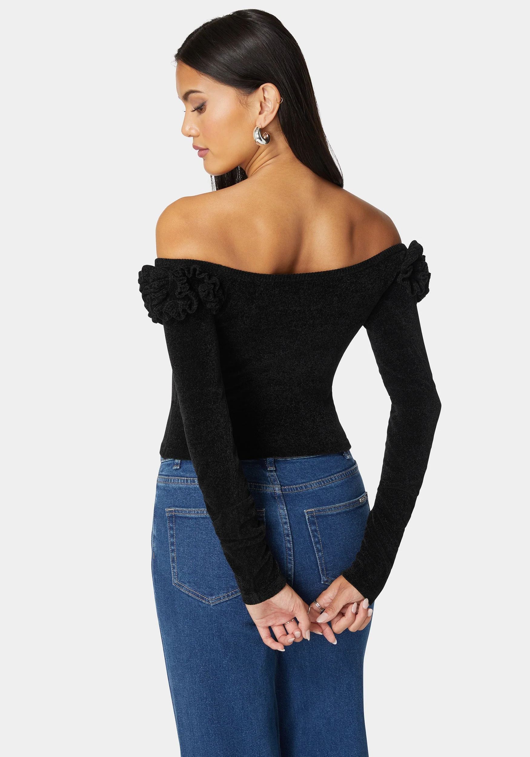 Off Shoulder Ruffle Detail Sweater - Image 3