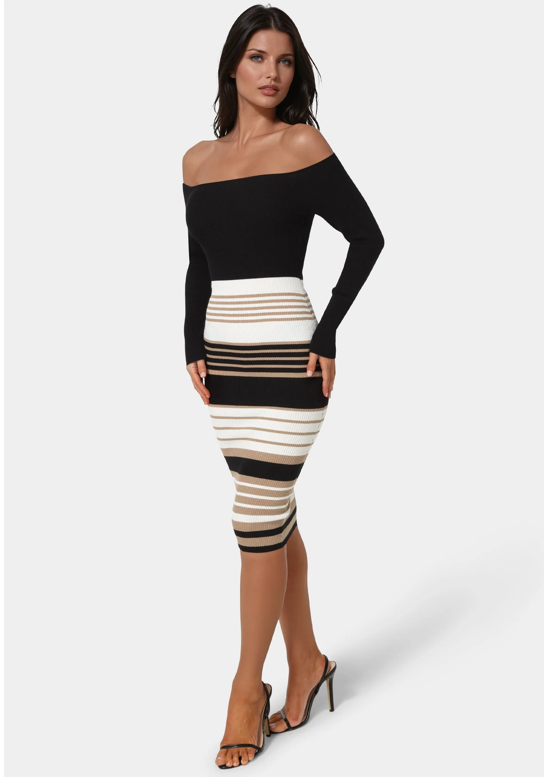 Off Shoulder Stripe Dress - Image 2
