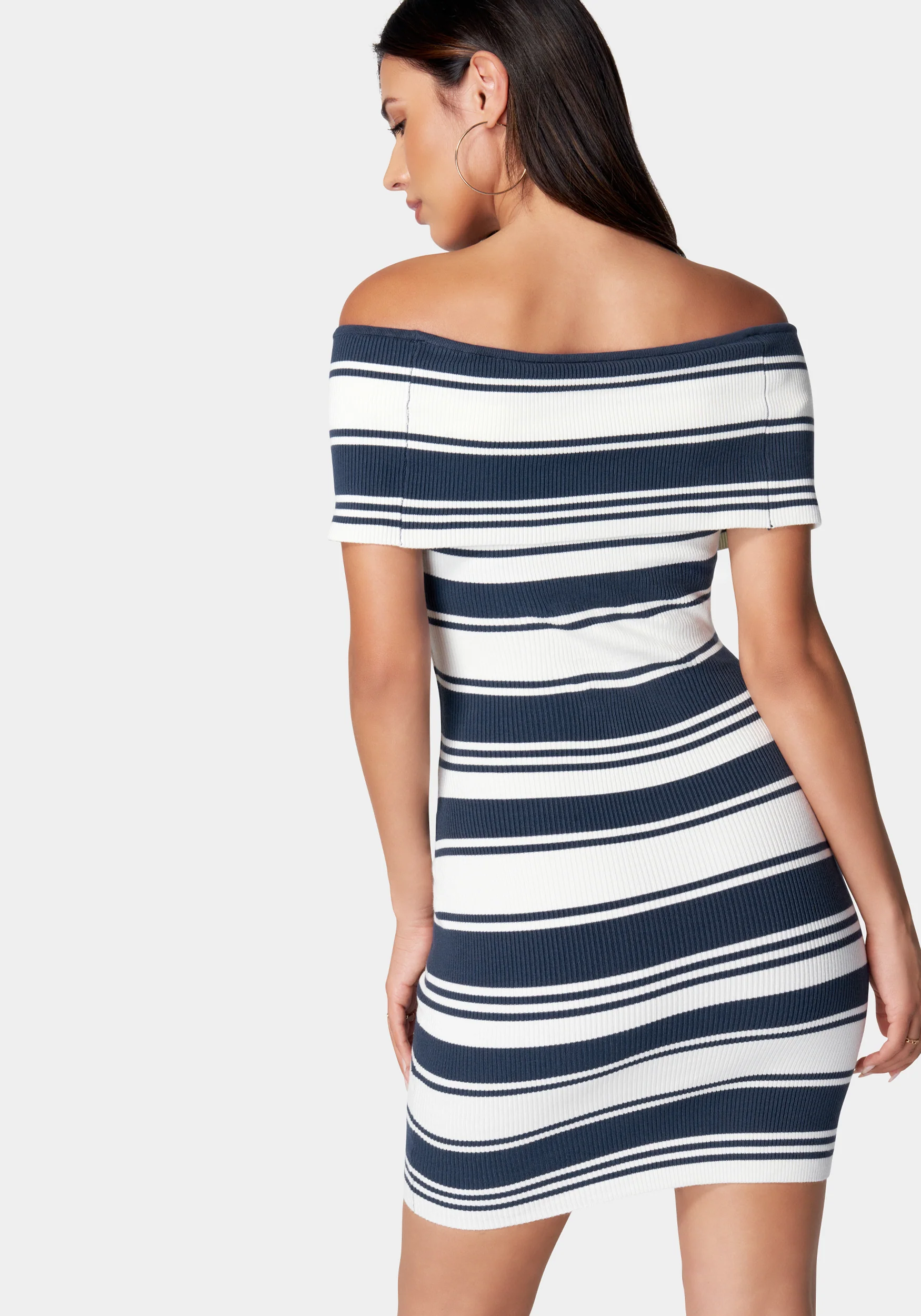 Off Shoulder Striped Sweater Dress - Image 3