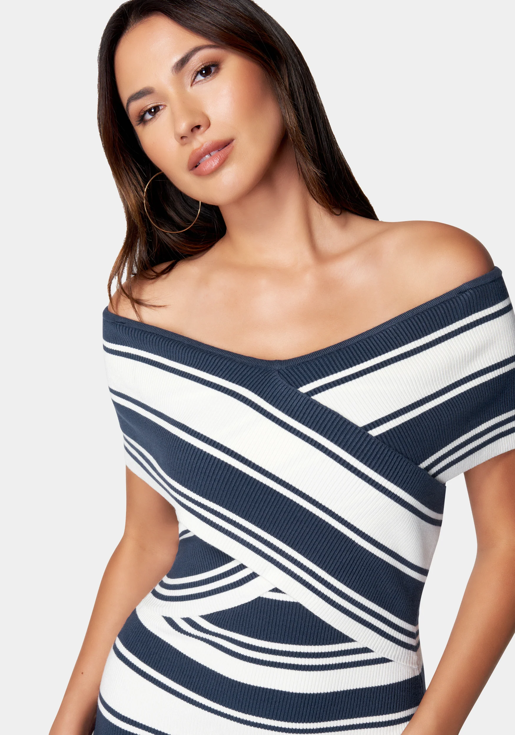 Off Shoulder Striped Sweater Dress - Image 4