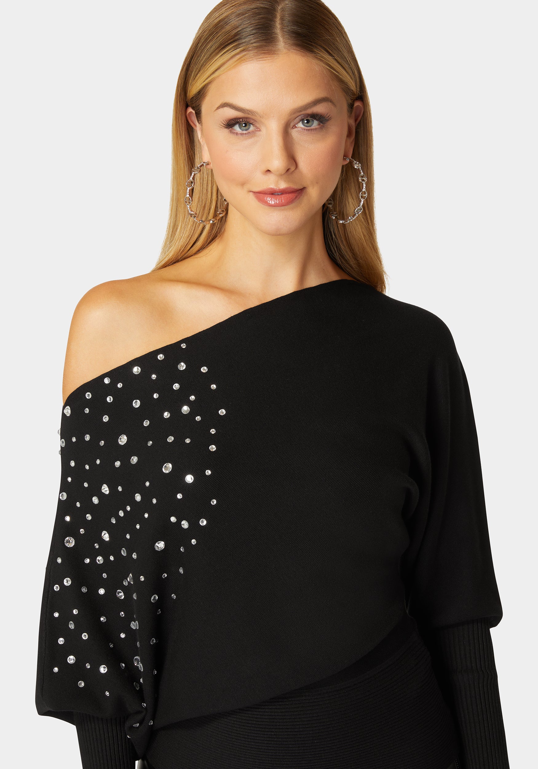 Off Shoulder Studded Dolman Sleeve Sweater - Image 3