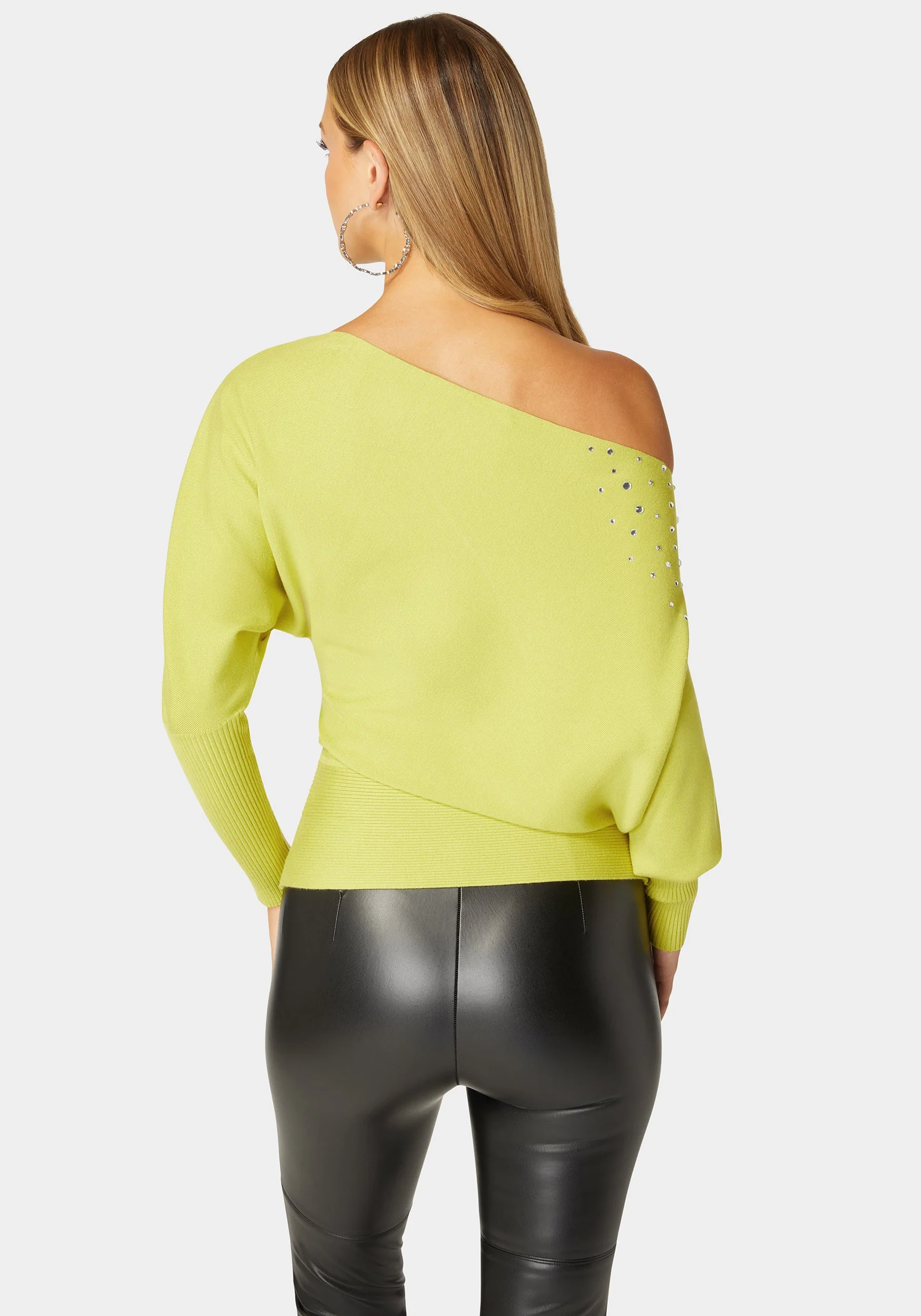 Off Shoulder Studded Dolman Sleeve Sweater - Image 3