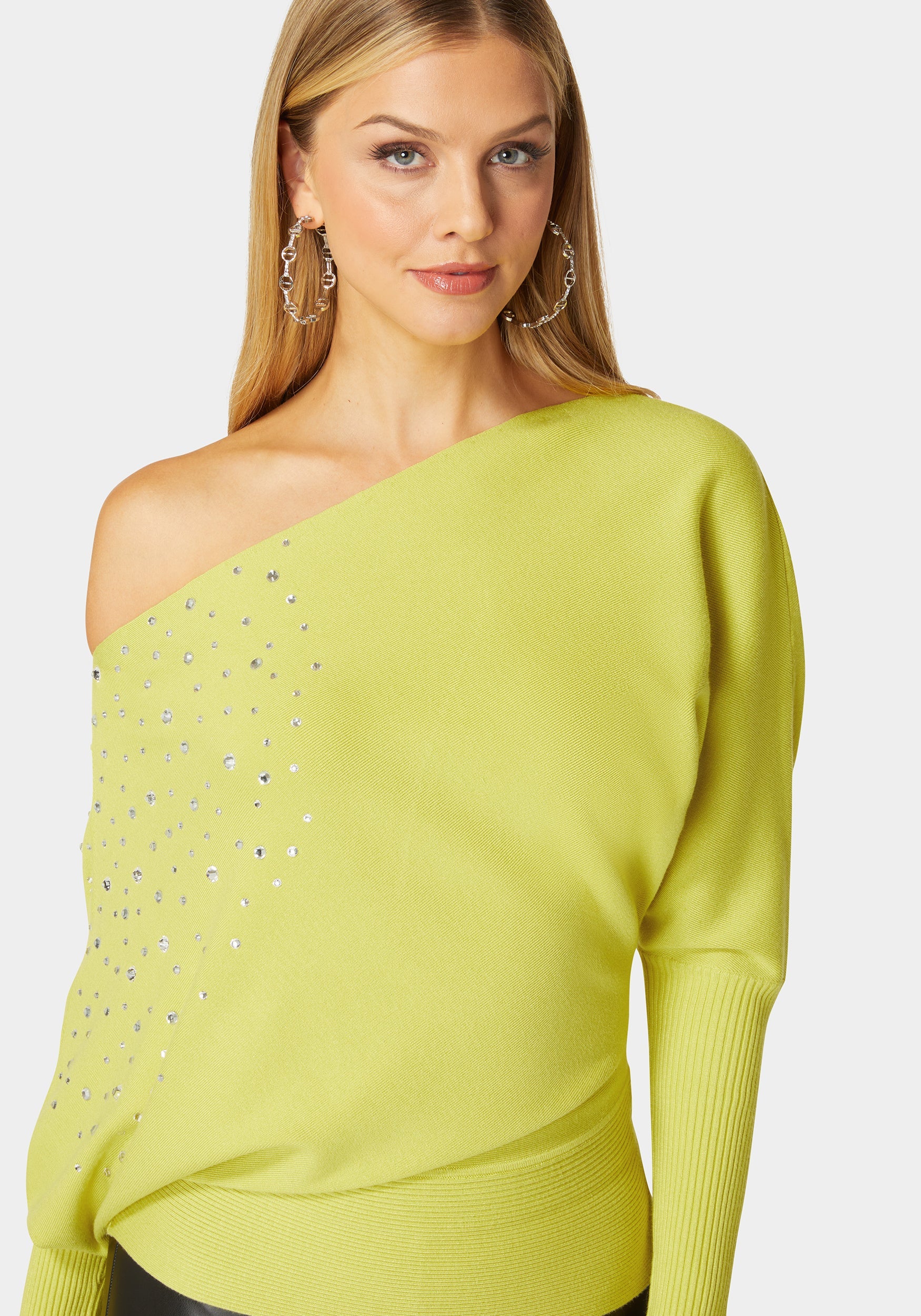 Off Shoulder Studded Dolman Sleeve Sweater - Image 4