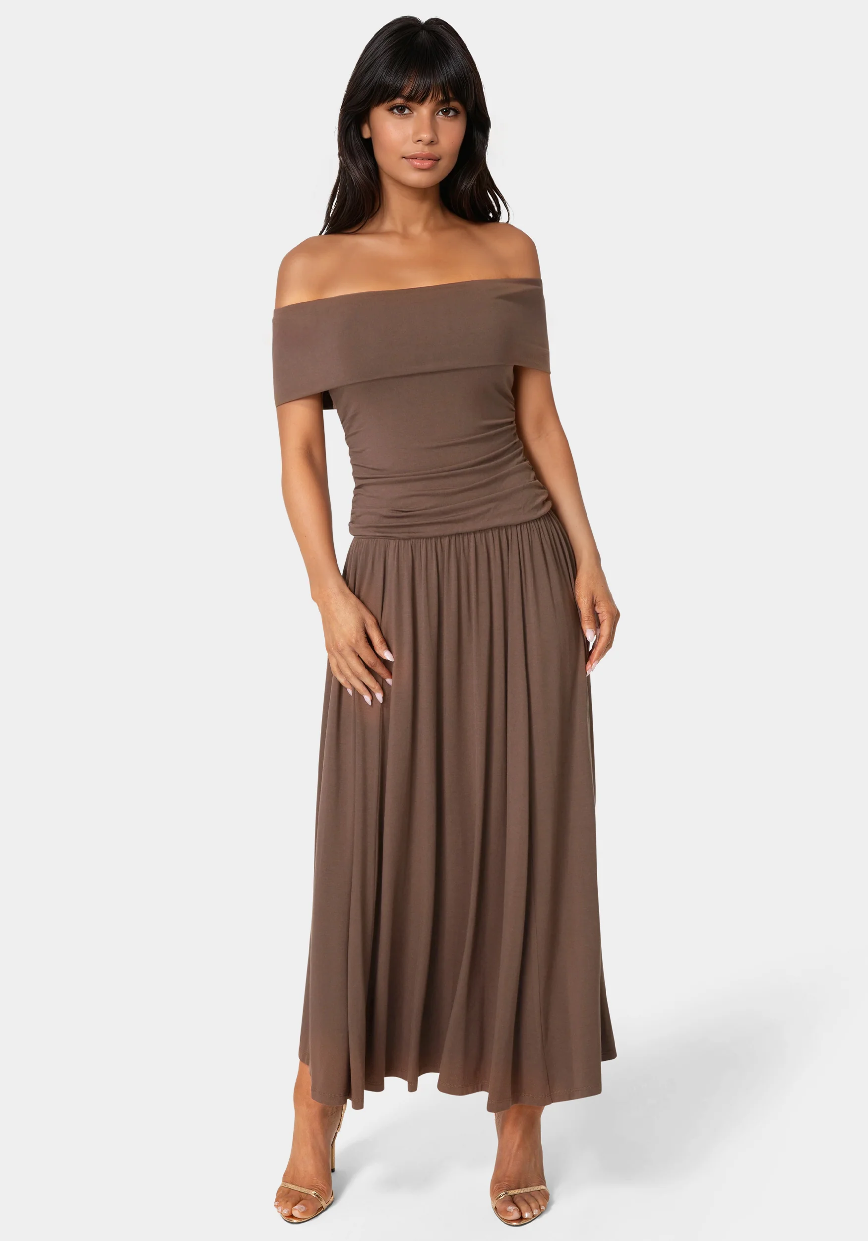Off the Shoulder Drop Waist Maxi Dress