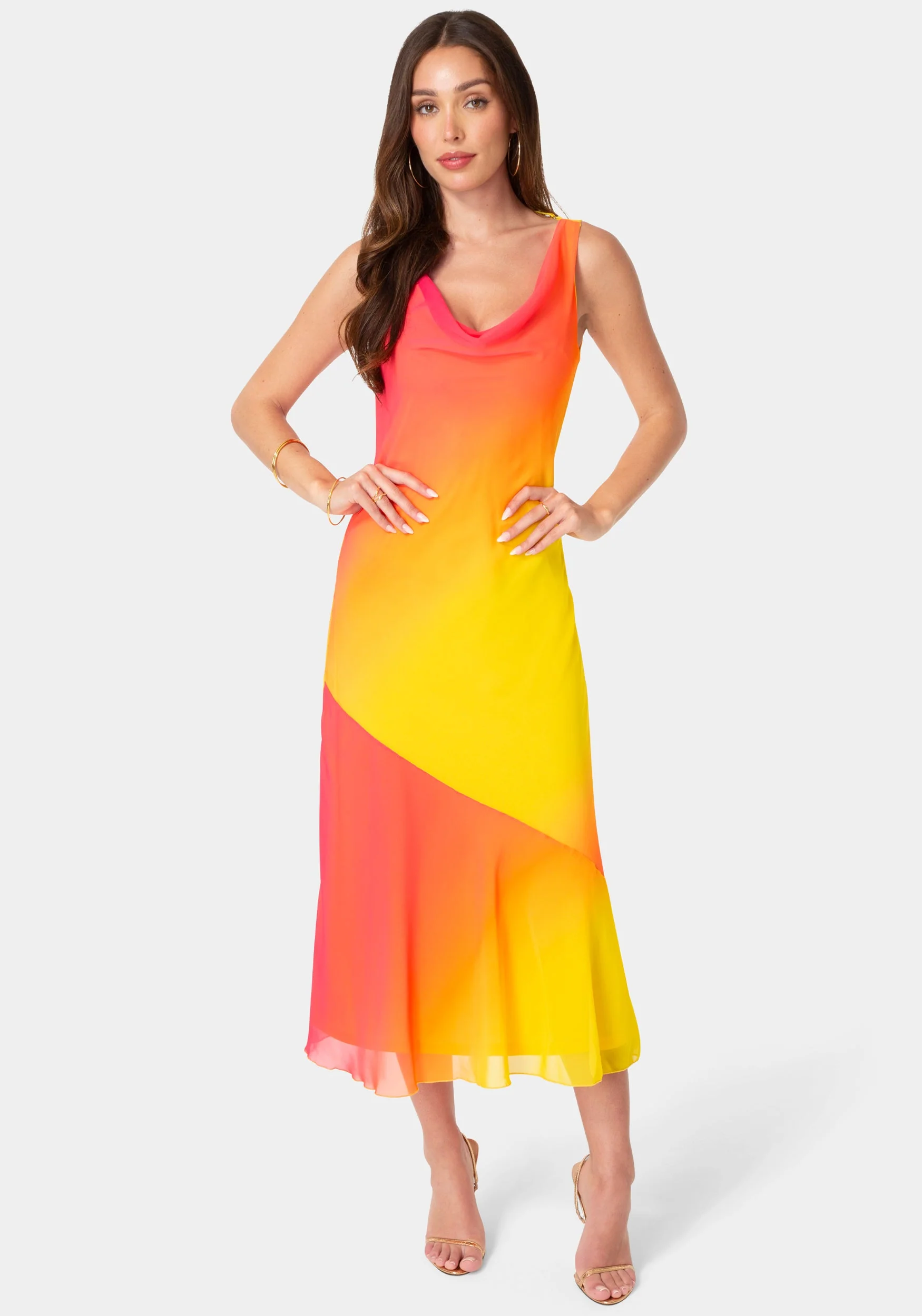 Ombre Chiffon Cowl Maxi Dress