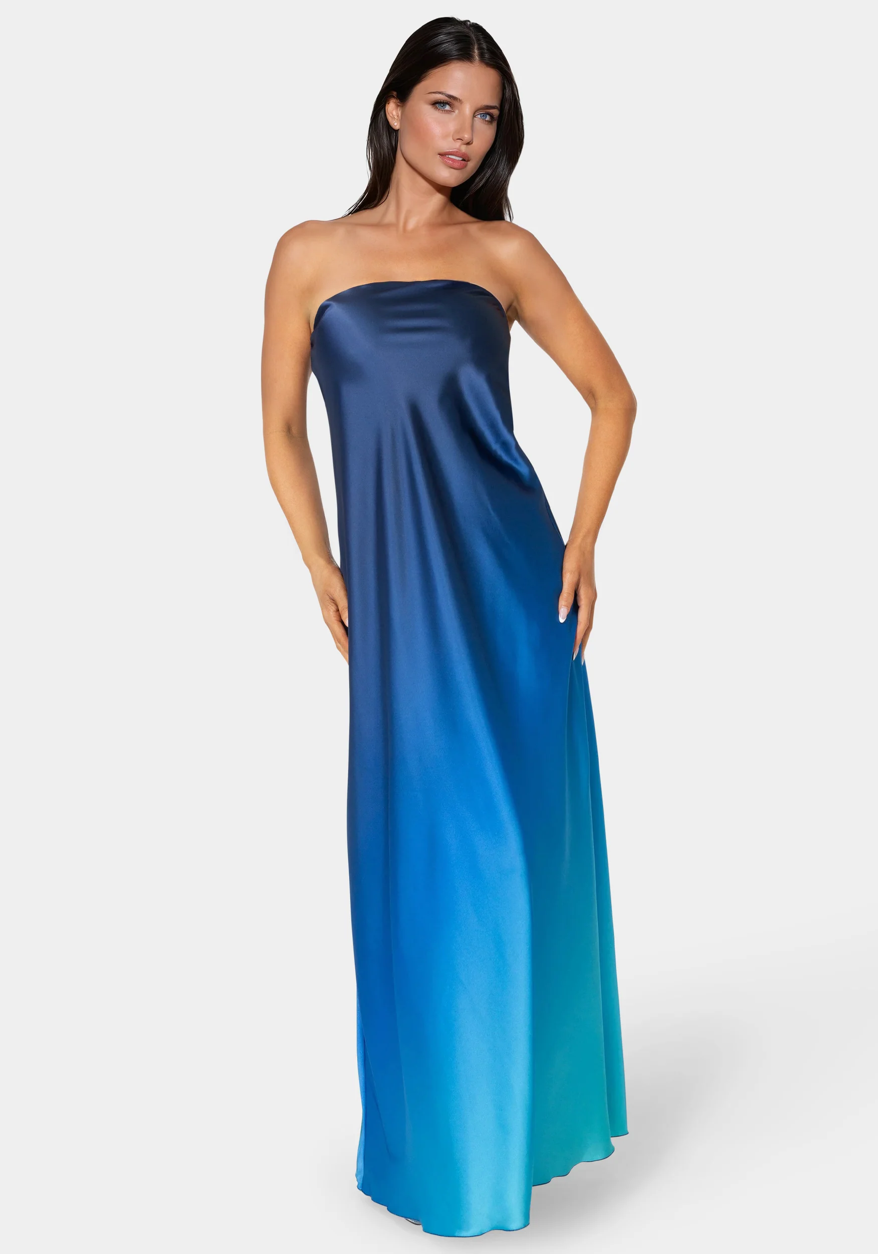 Ombre Satin Strapless Maxi Dress