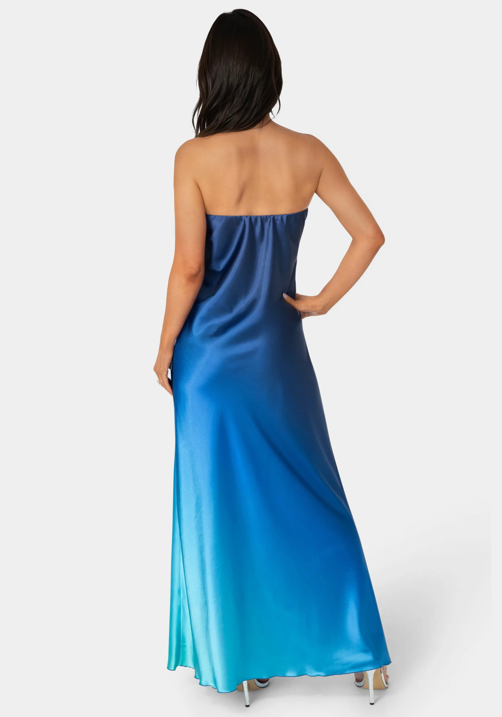 Ombre Satin Strapless Maxi Dress - Image 3