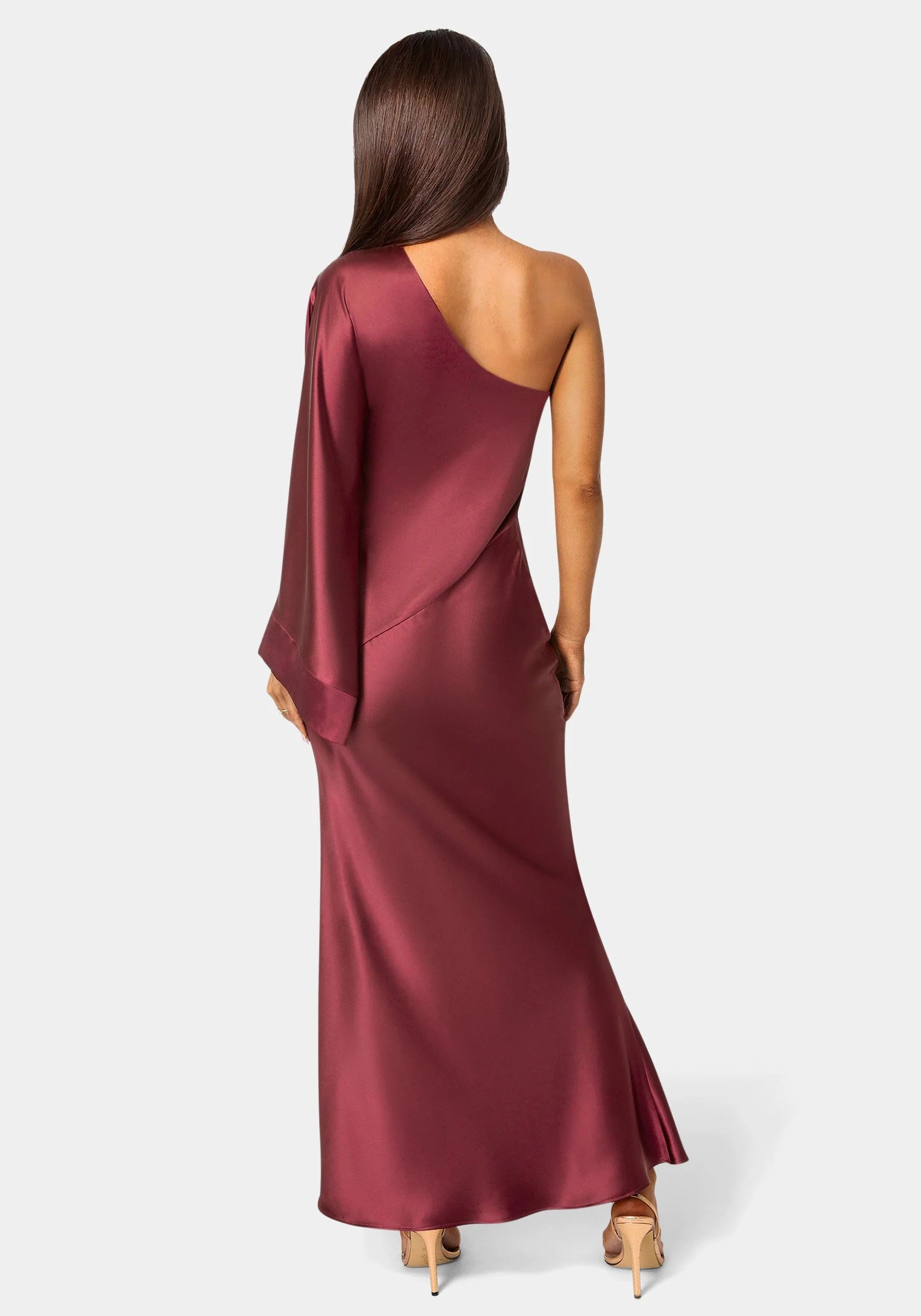 One Shoulder Bell Sleeve Satin Maxi Dress - Image 3