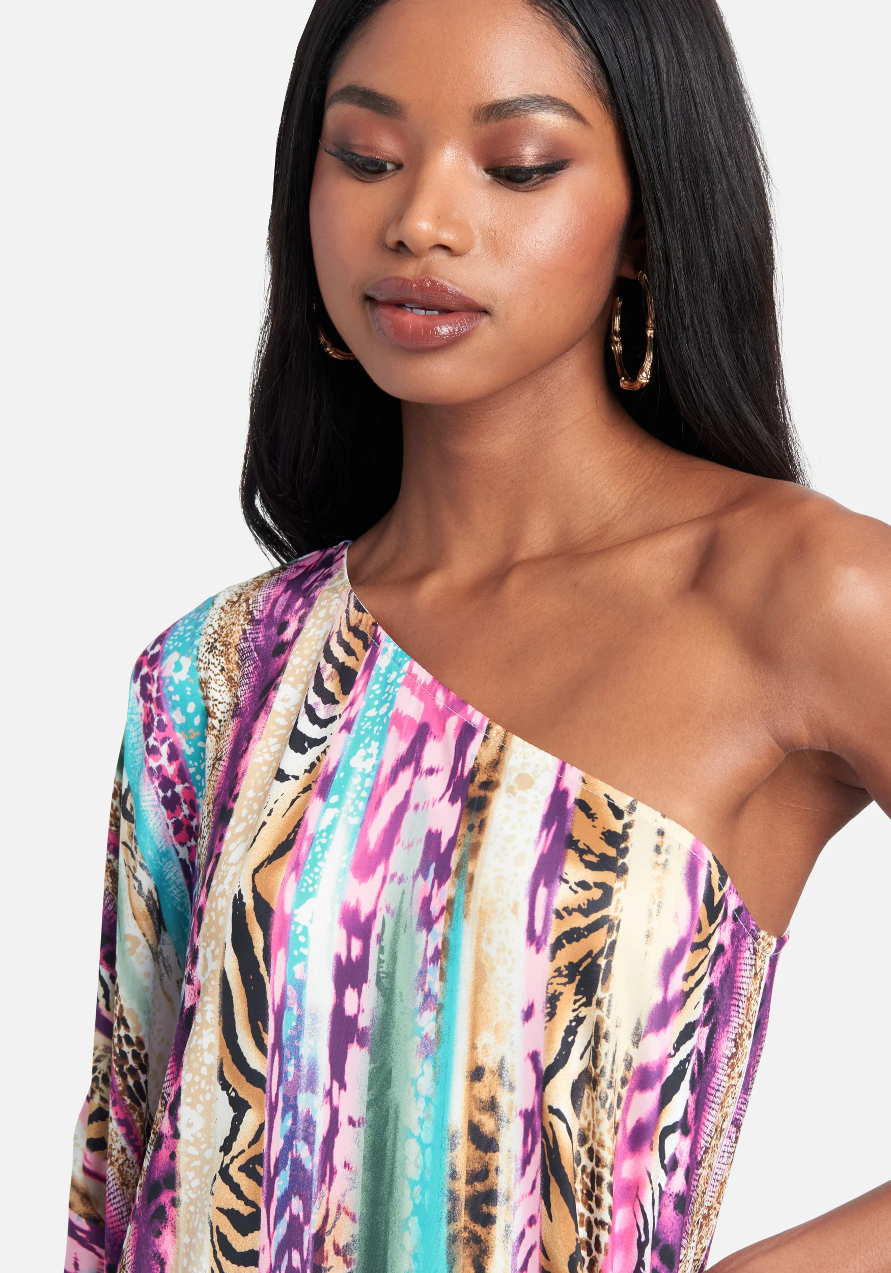 One Shoulder Printed Flowy Dress - Image 4