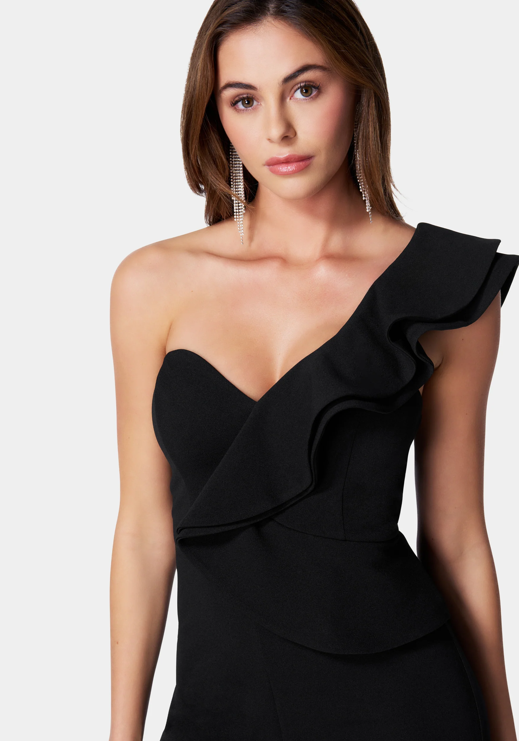 One Shoulder Ruffle Crepe Jumpsuit - Image 4