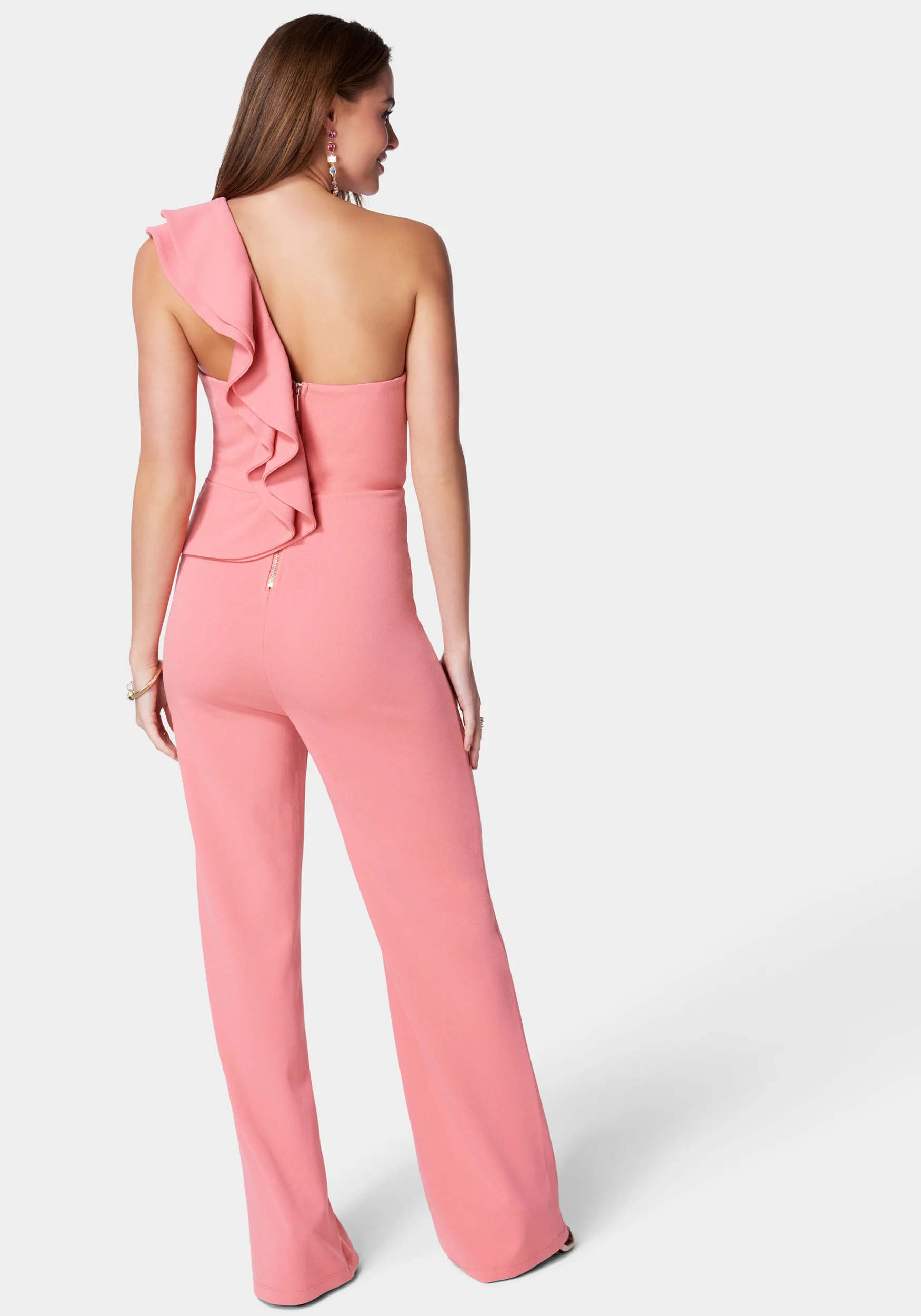 One Shoulder Ruffle Crepe Jumpsuit - Image 3