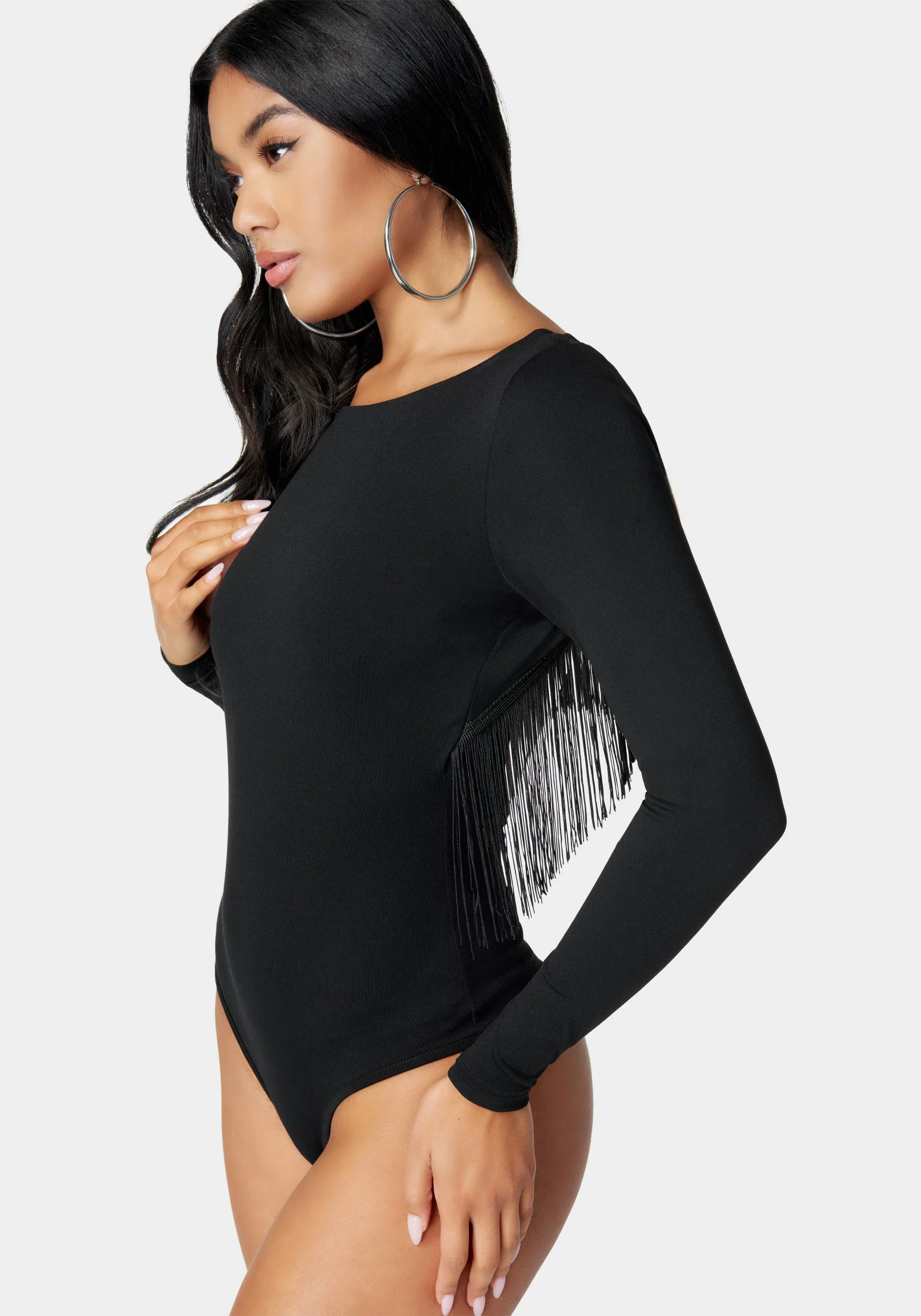 Open Back Fringe Trim Bodysuit - Image 3
