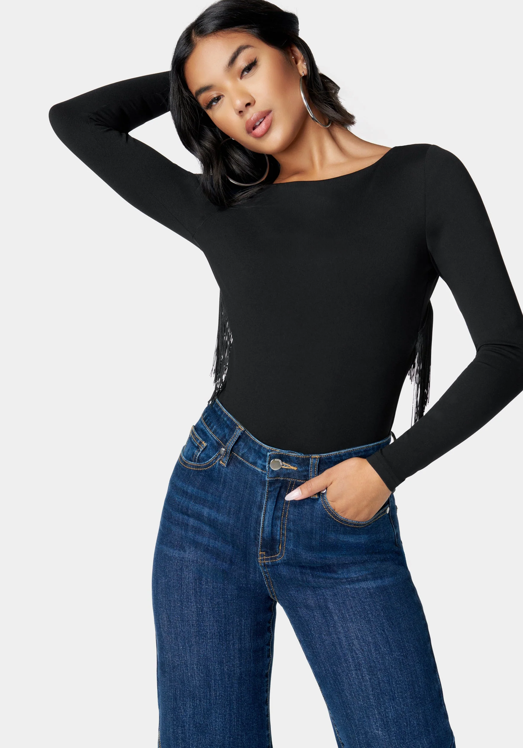 Open Back Fringe Trim Bodysuit - Image 4