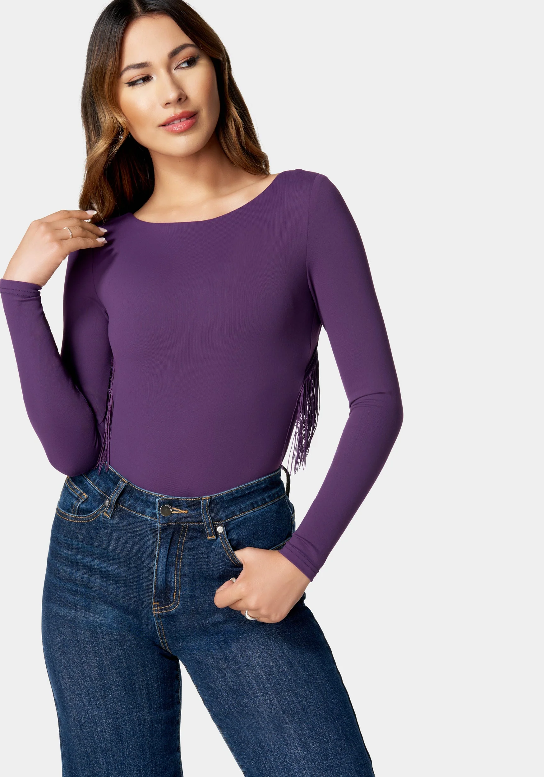 Open Back Fringe Trim Bodysuit - Image 4