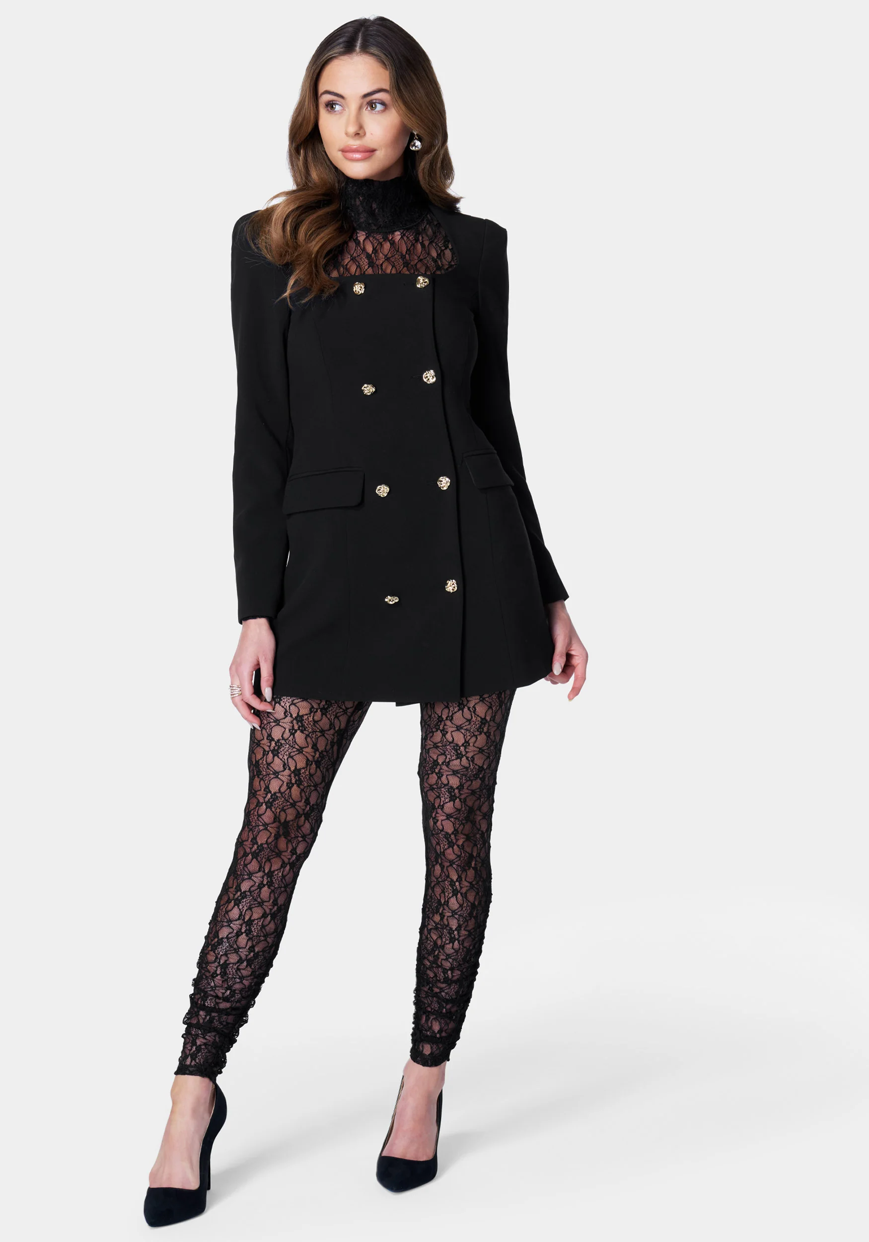 Open Back Turtle Neck Lace Catsuit - Image 5