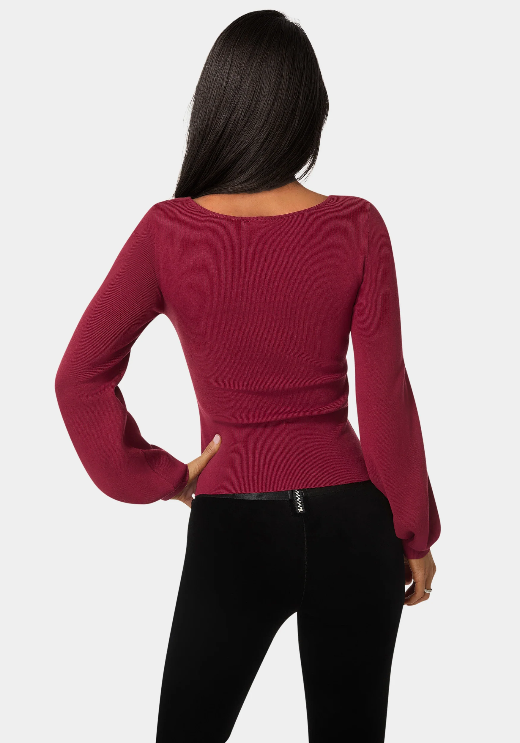 Open Neck Rhinestone Trim Sweater - Image 3