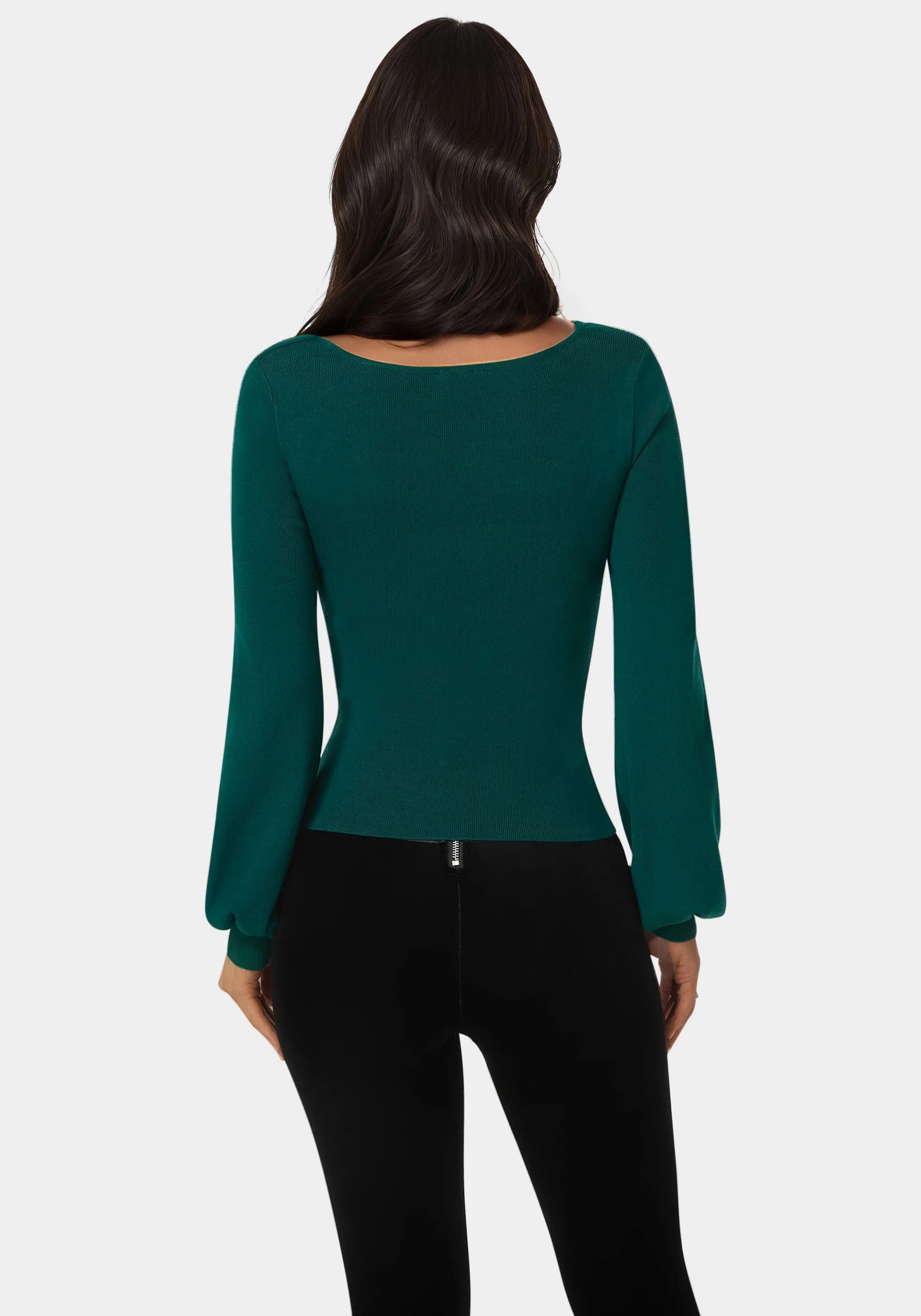 Open Neck Rhinestone Trim Sweater - Image 3