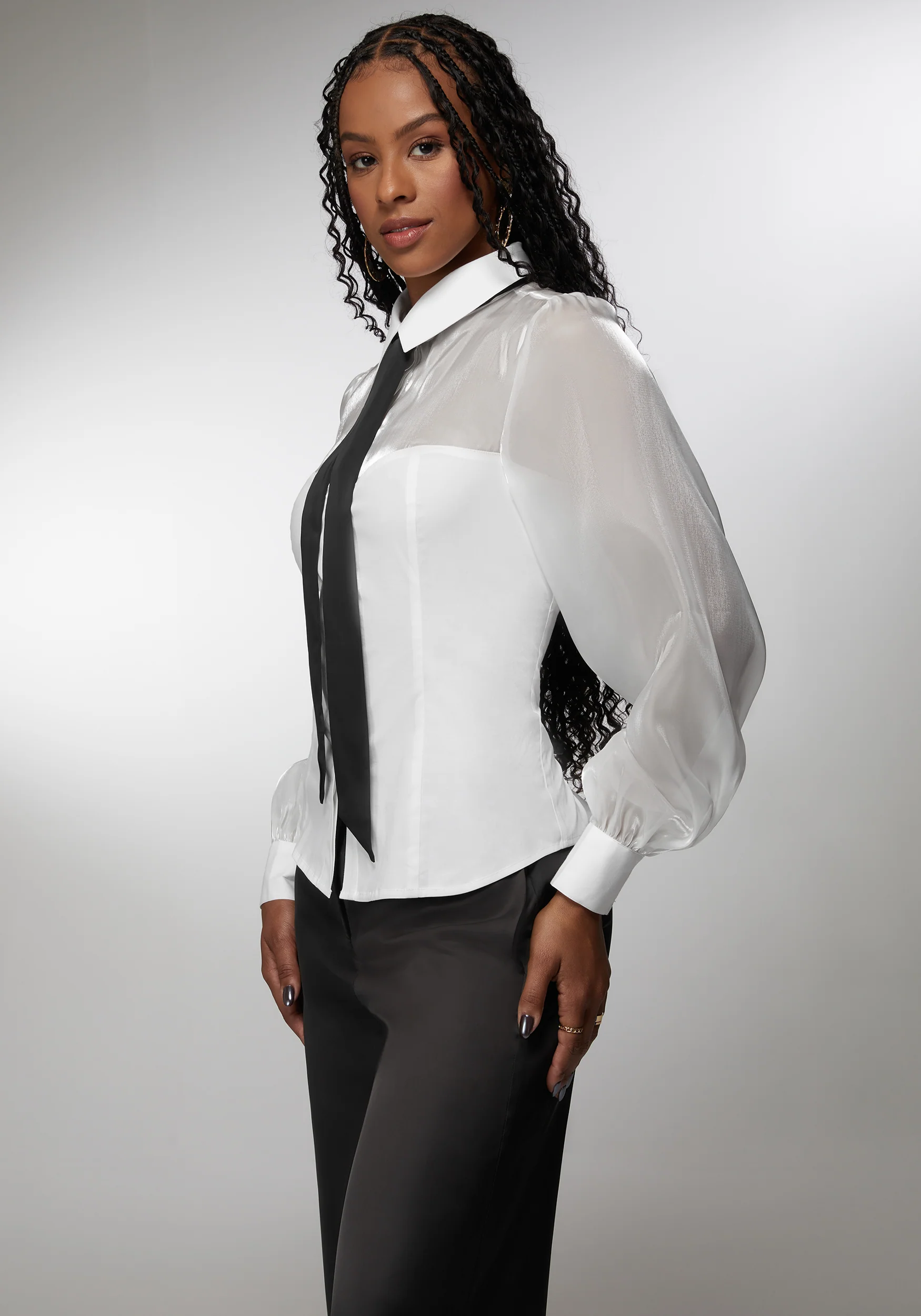 Organza Sweetheart Illusion Combo Poplin Blouse - Image 2