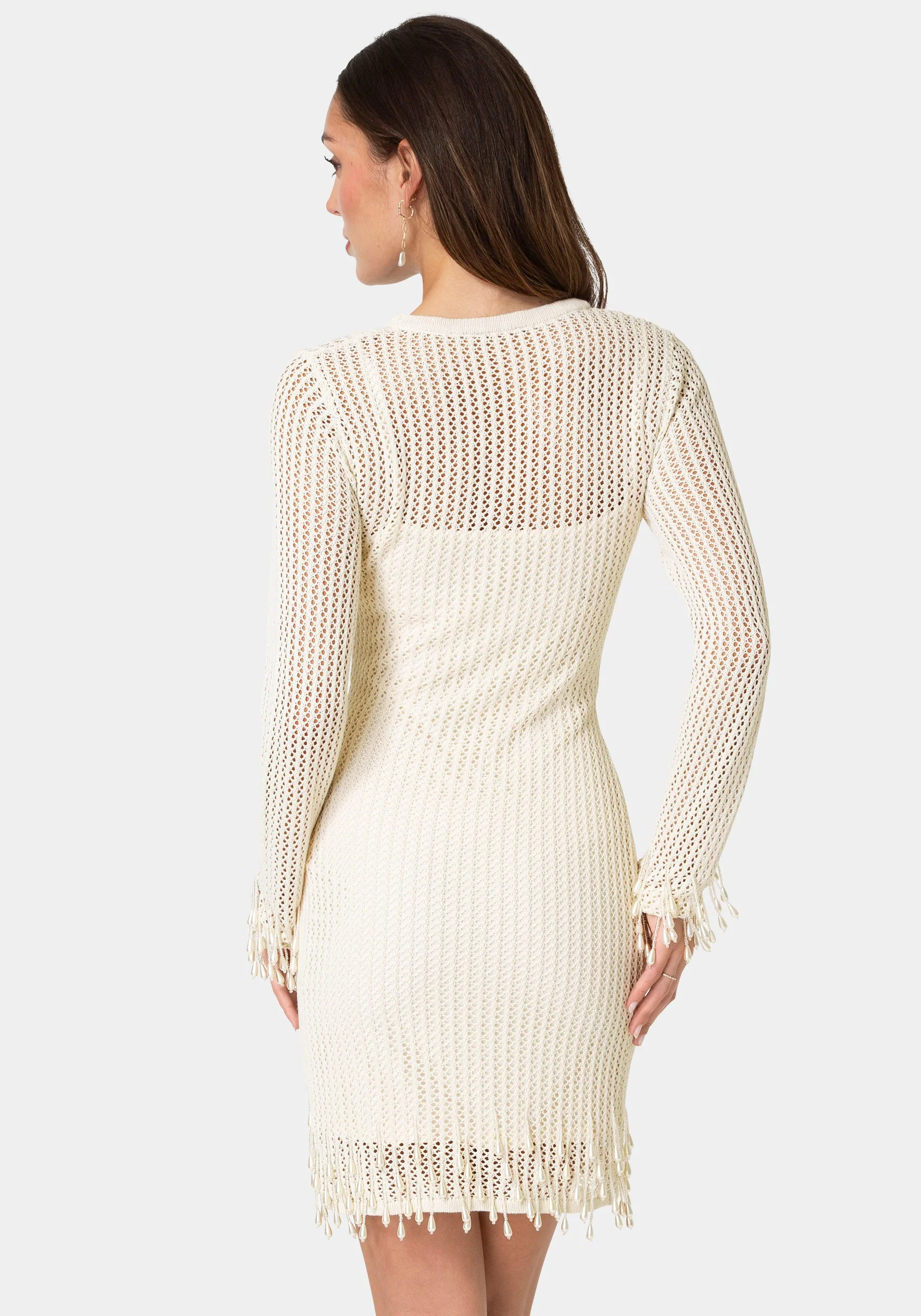 Pearl Embellished Crochet Mini Dress - Image 3