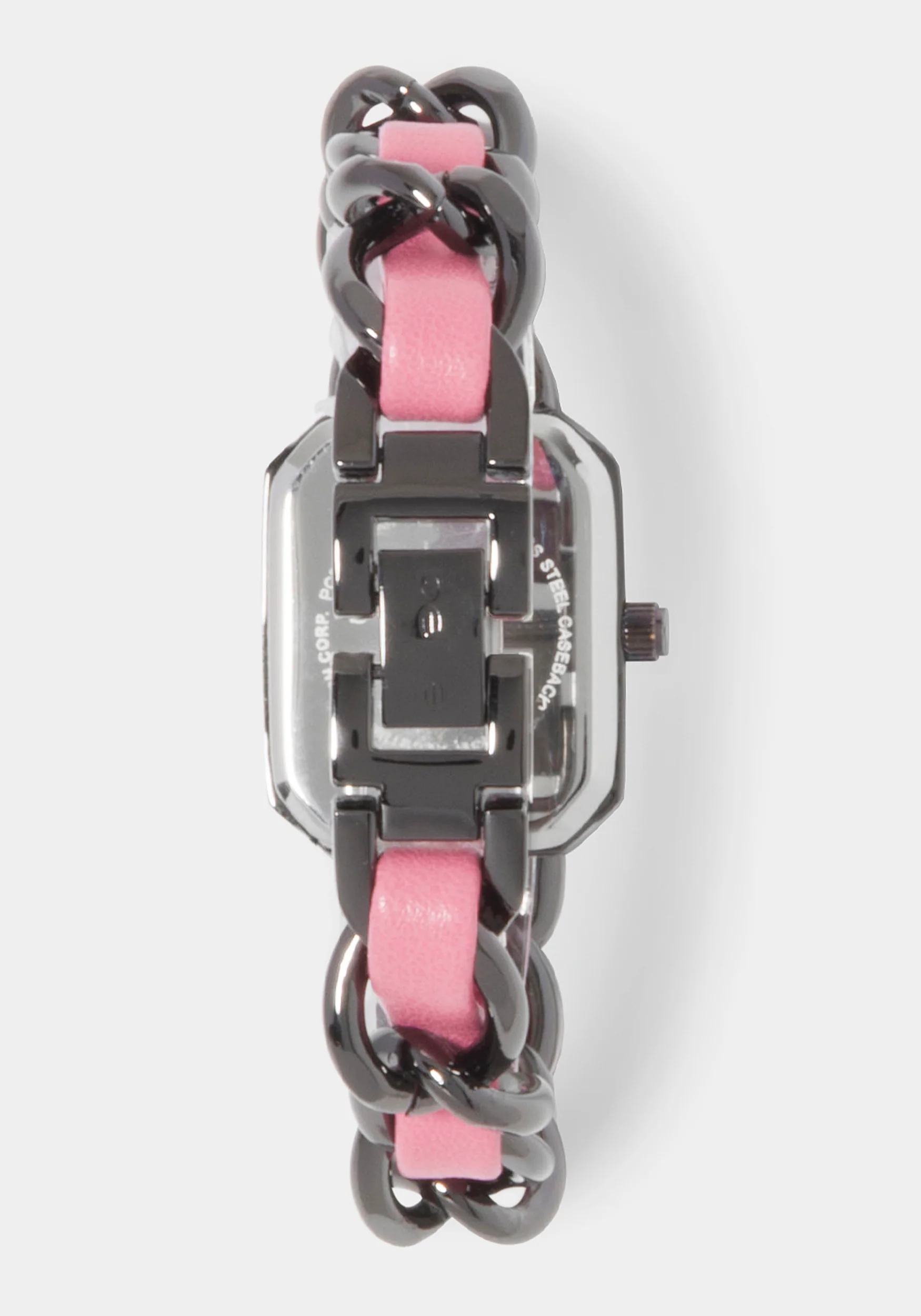 Pink Strap and Gun Metal Chain Link Bracelet Watch - Image 4