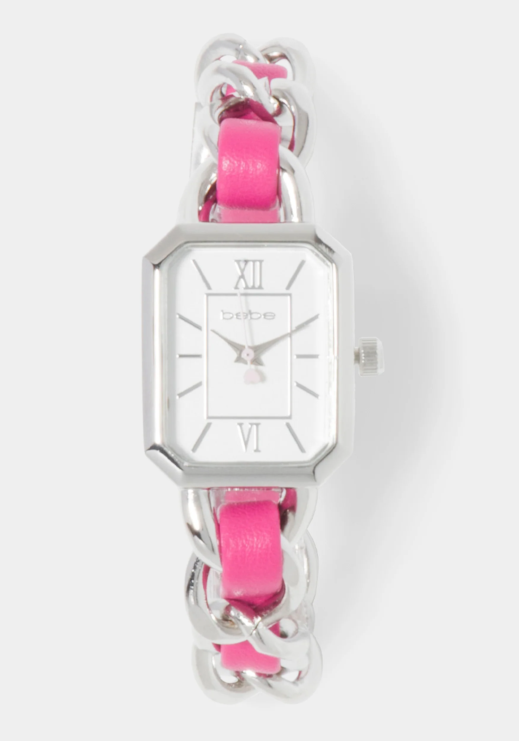 Pink Strap and Silver Metal Chain Link Bracelet Watch - Image 2